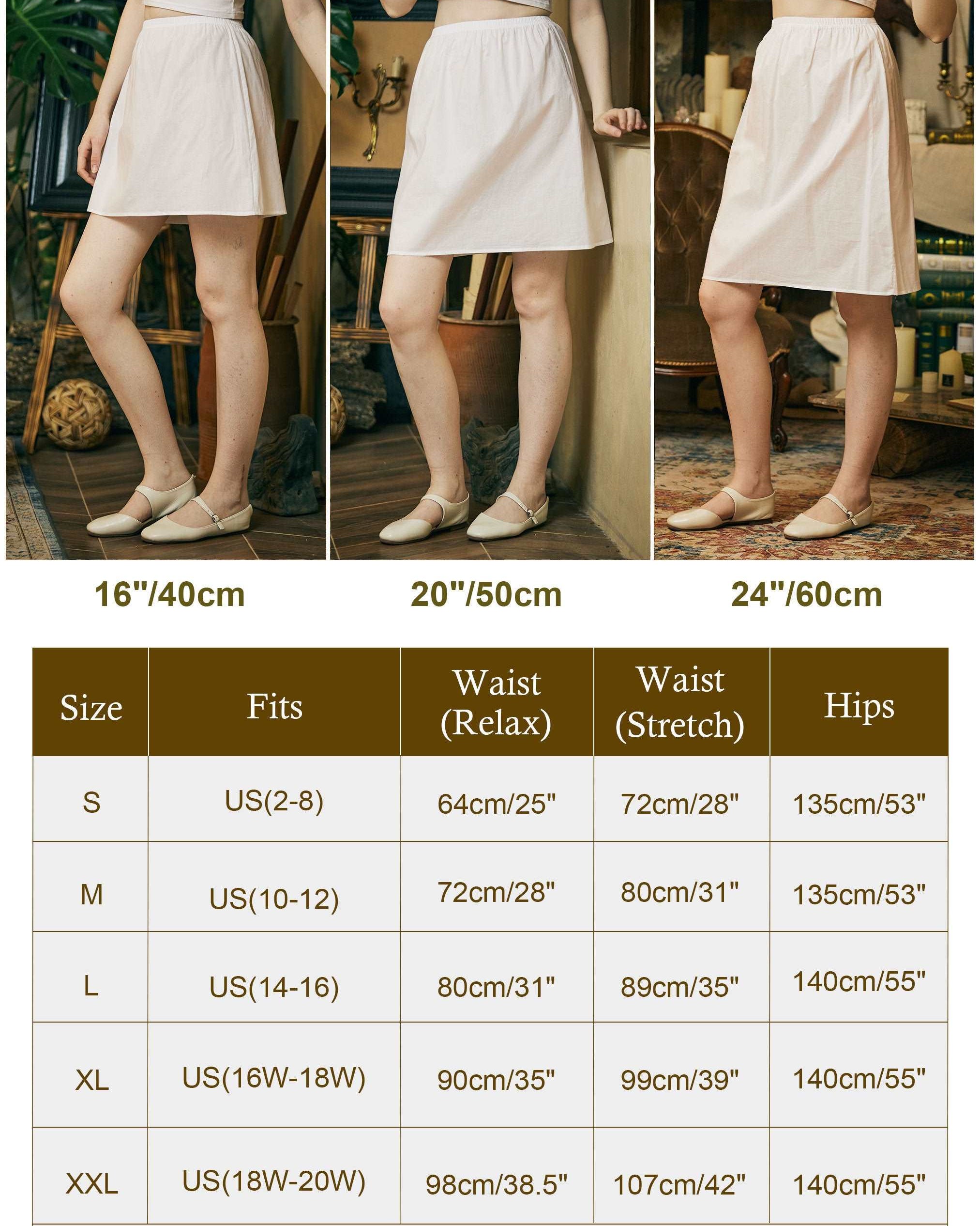 Cotton Half Slip Petticoat Slip Skirt Organic Cotton Unterrock Women Underskirt in Three Lengths Four Colors White Ivory Nude Black