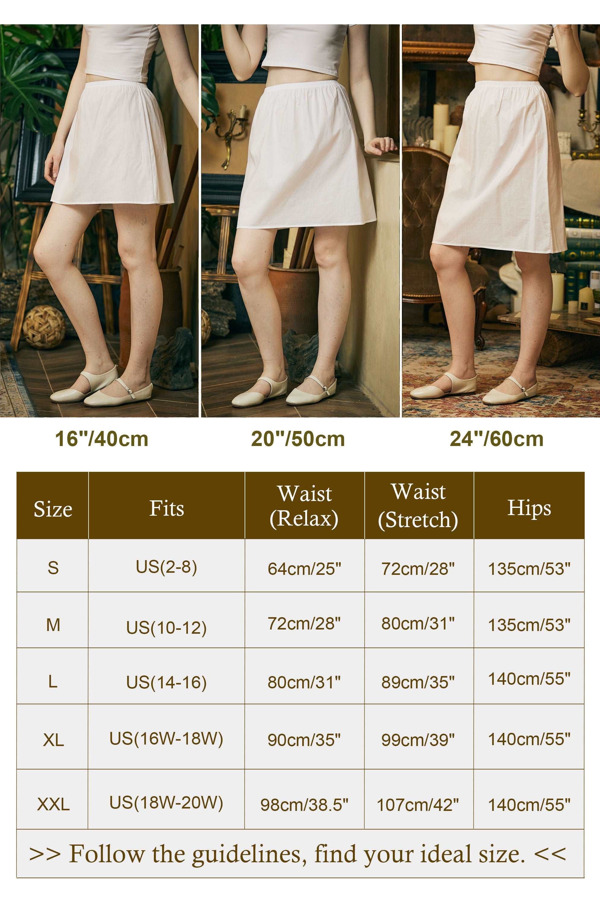 Cotton Half Slip Petticoat Slip Skirt Organic Cotton Unterrock Women Underskirt in Three Lengths Four Colors White Ivory Nude Black