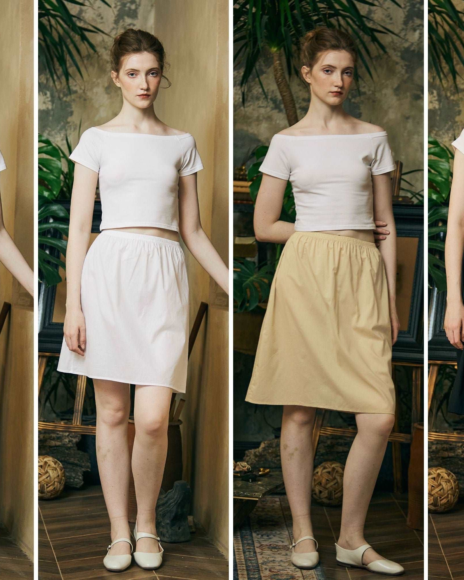 Cotton Half Slip Petticoat Slip Skirt Organic Cotton Unterrock Women Underskirt in Three Lengths Four Colors White Ivory Nude Black