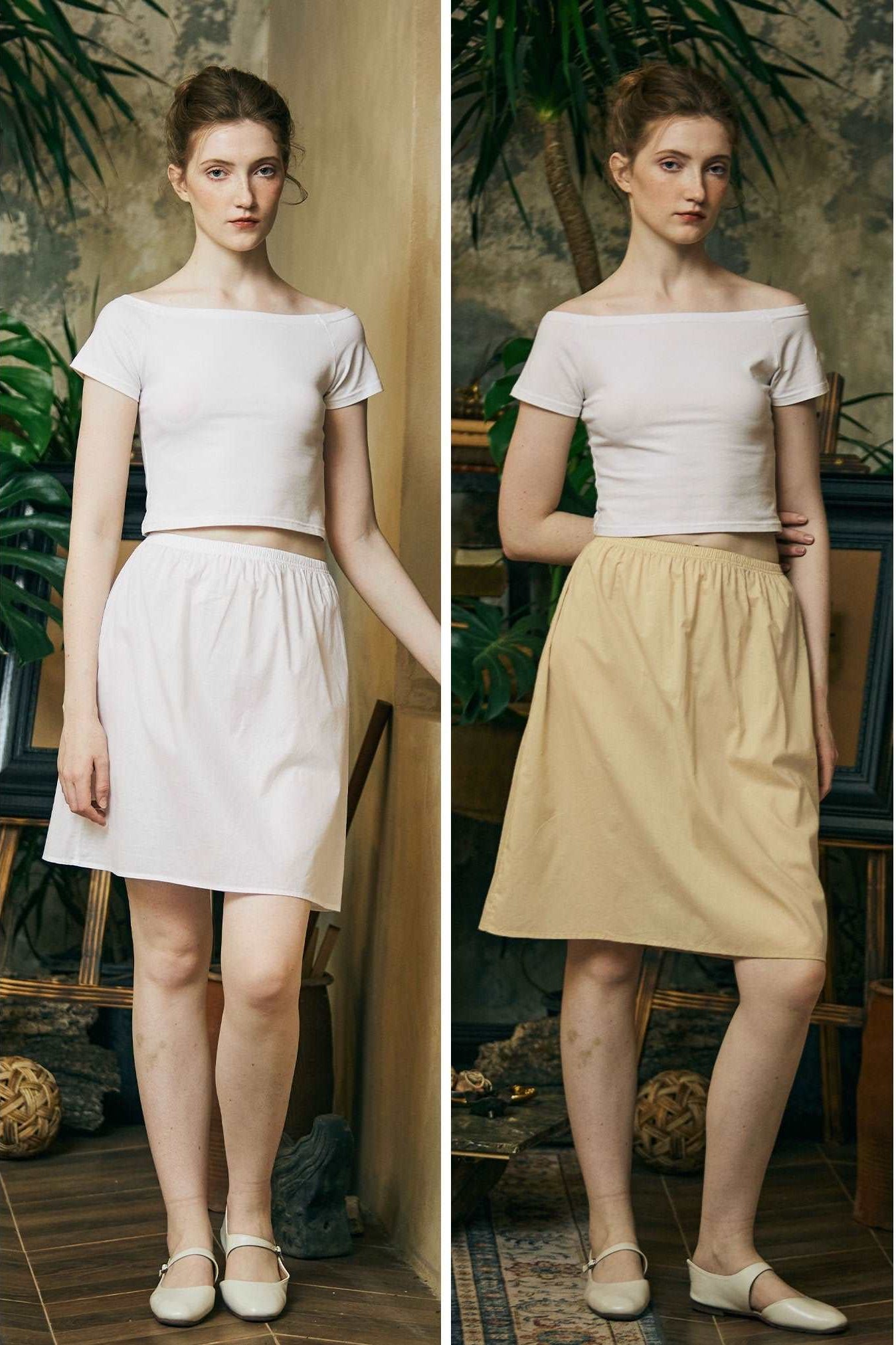 Cotton Half Slip Petticoat Slip Skirt Organic Cotton Unterrock Women Underskirt in Three Lengths Four Colors White Ivory Nude Black