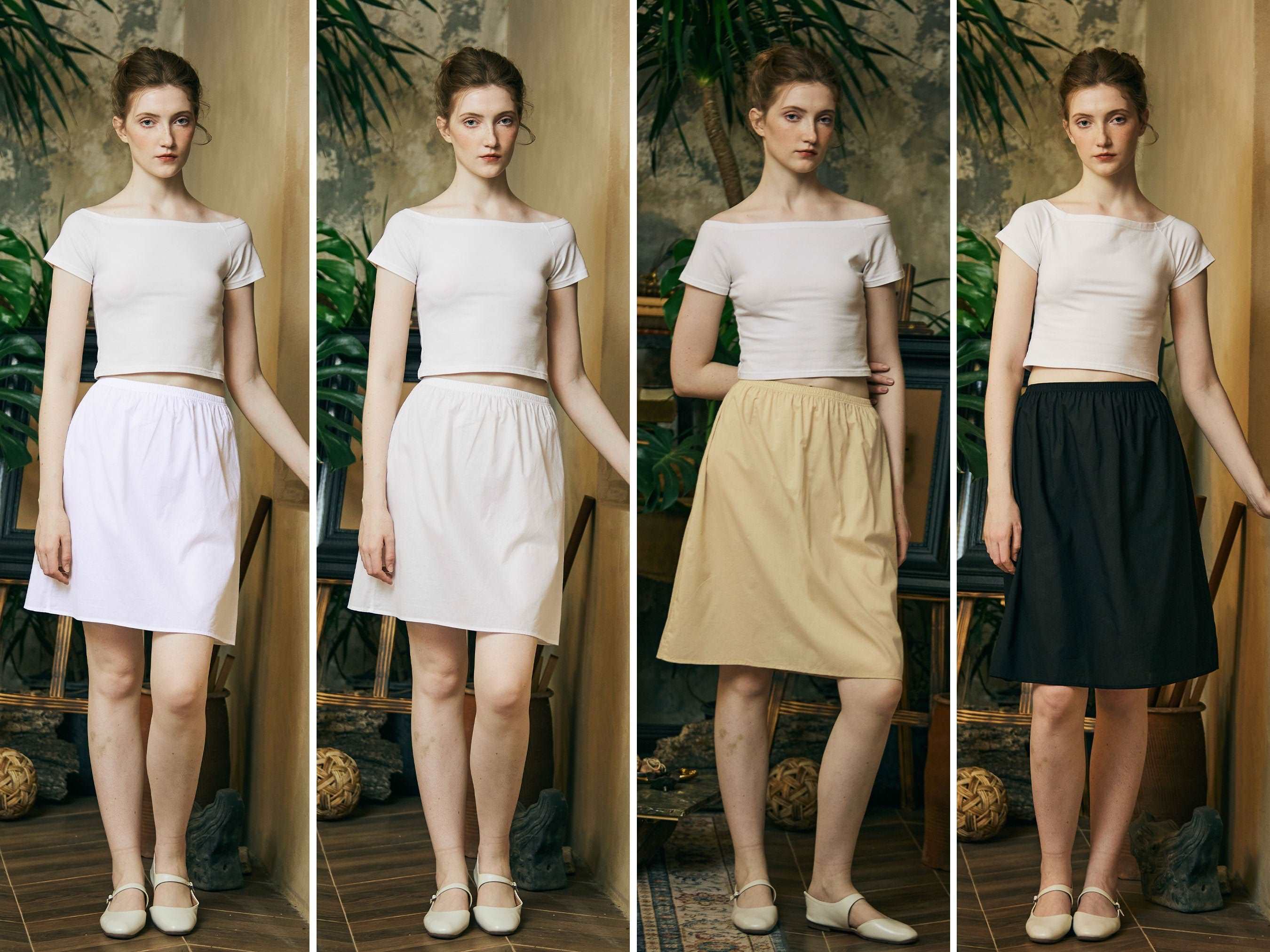Cotton Half Slip Petticoat Slip Skirt Organic Cotton Unterrock Women Underskirt in Three Lengths Four Colors White Ivory Nude Black