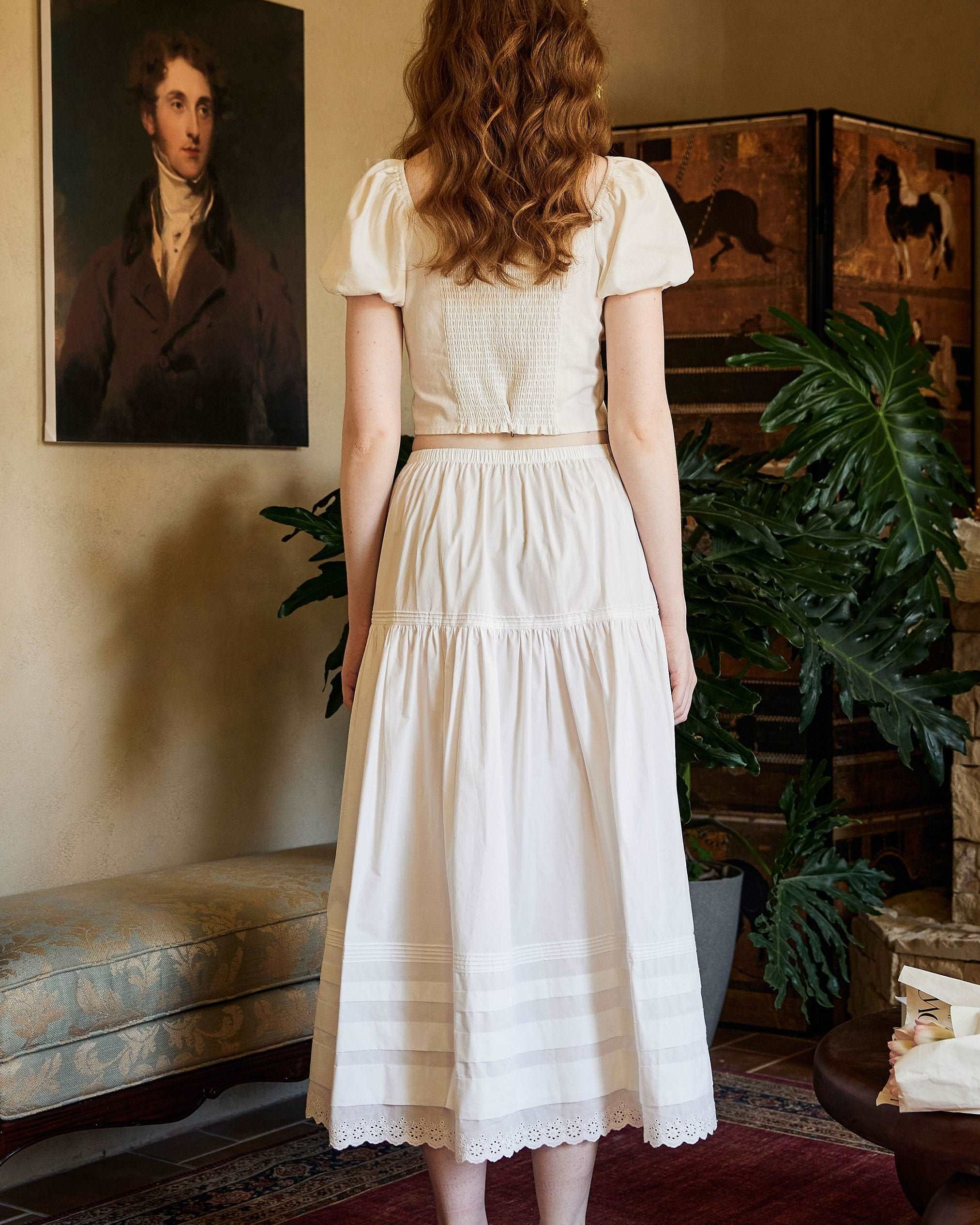 Cotton Victorian Style Long Skirt White Petticoat Slip Lace Edged Underskirt Tiered Skirt Ankle Length Petticoat Skirt