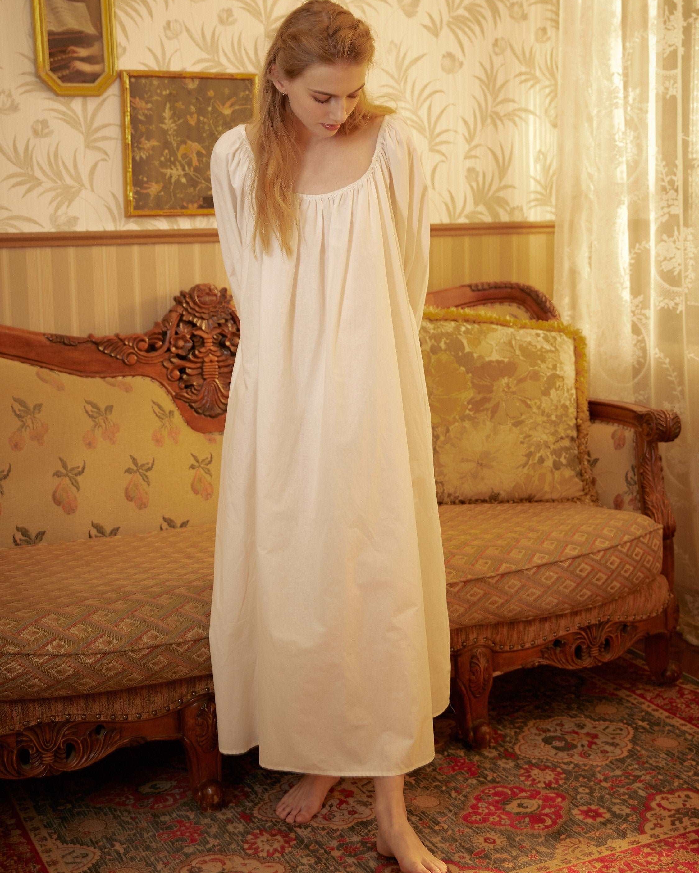 Nightgown Cotton for Women Victorian Nightgown Long Sleepwear Square Neck Long Sleeve Medieval Nightgown Plus Size