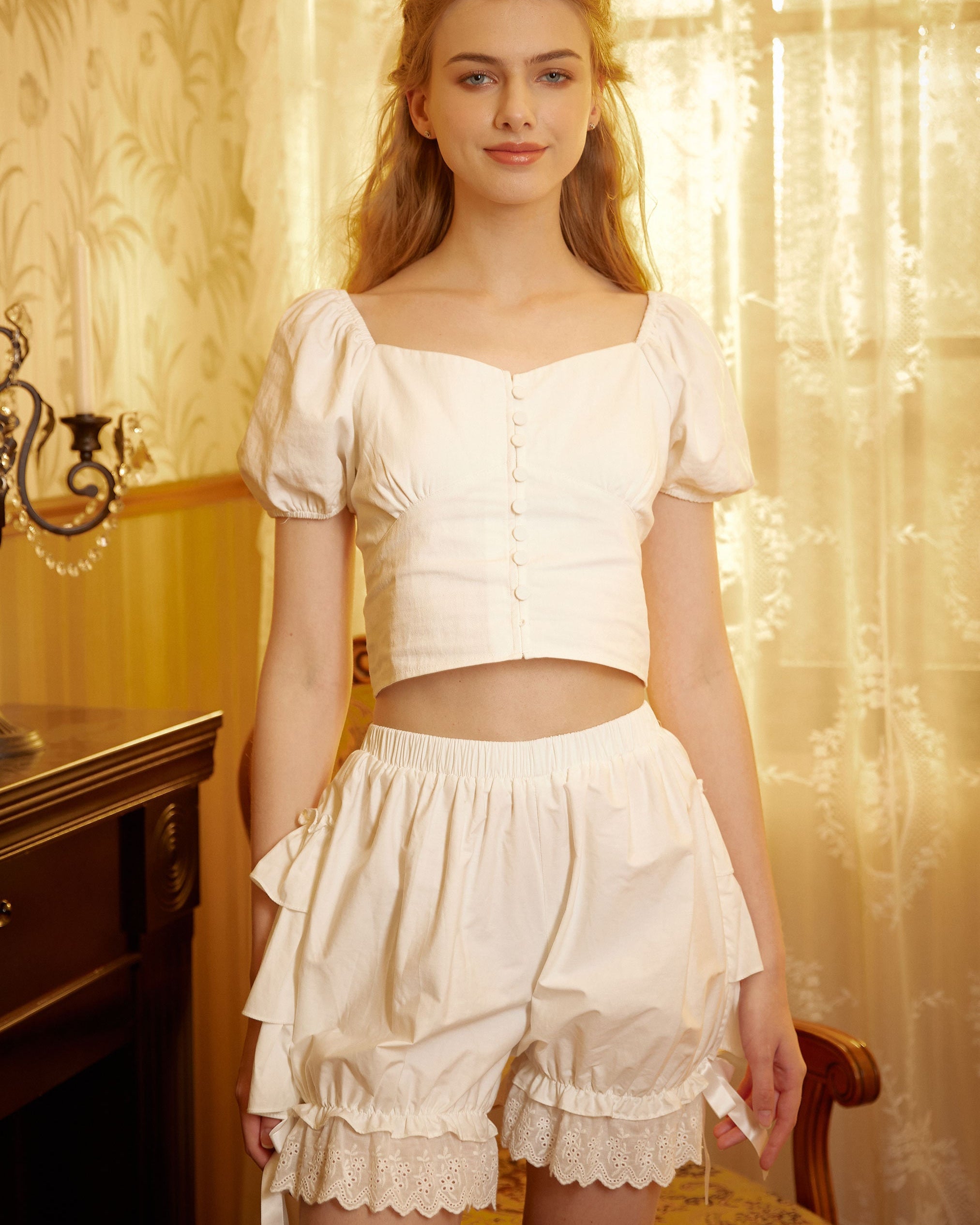 Cotton Bloomers Women Bloomer Shorts Pantaloons Victorian Ruffles Bloomers Summer Shorts Pettipants Lace Trim Side Bows