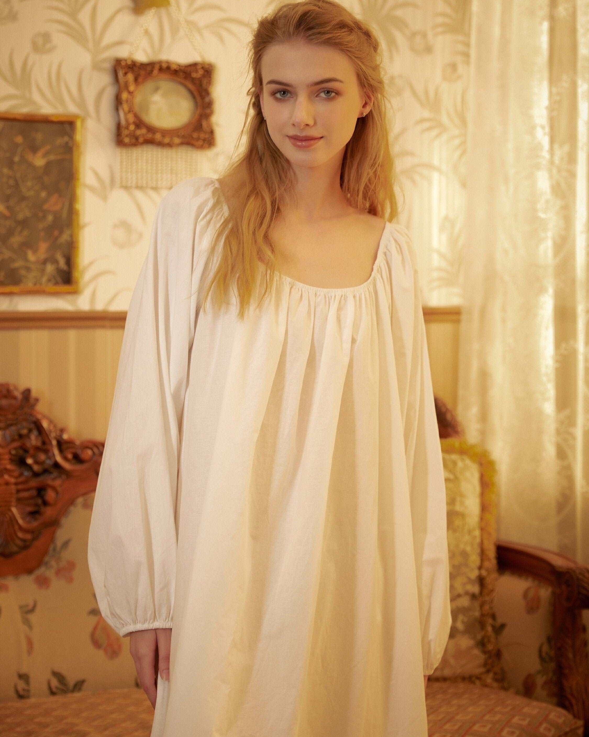 Nightgown Cotton for Women Victorian Nightgown Long Sleepwear Square Neck Long Sleeve Medieval Nightgown Plus Size