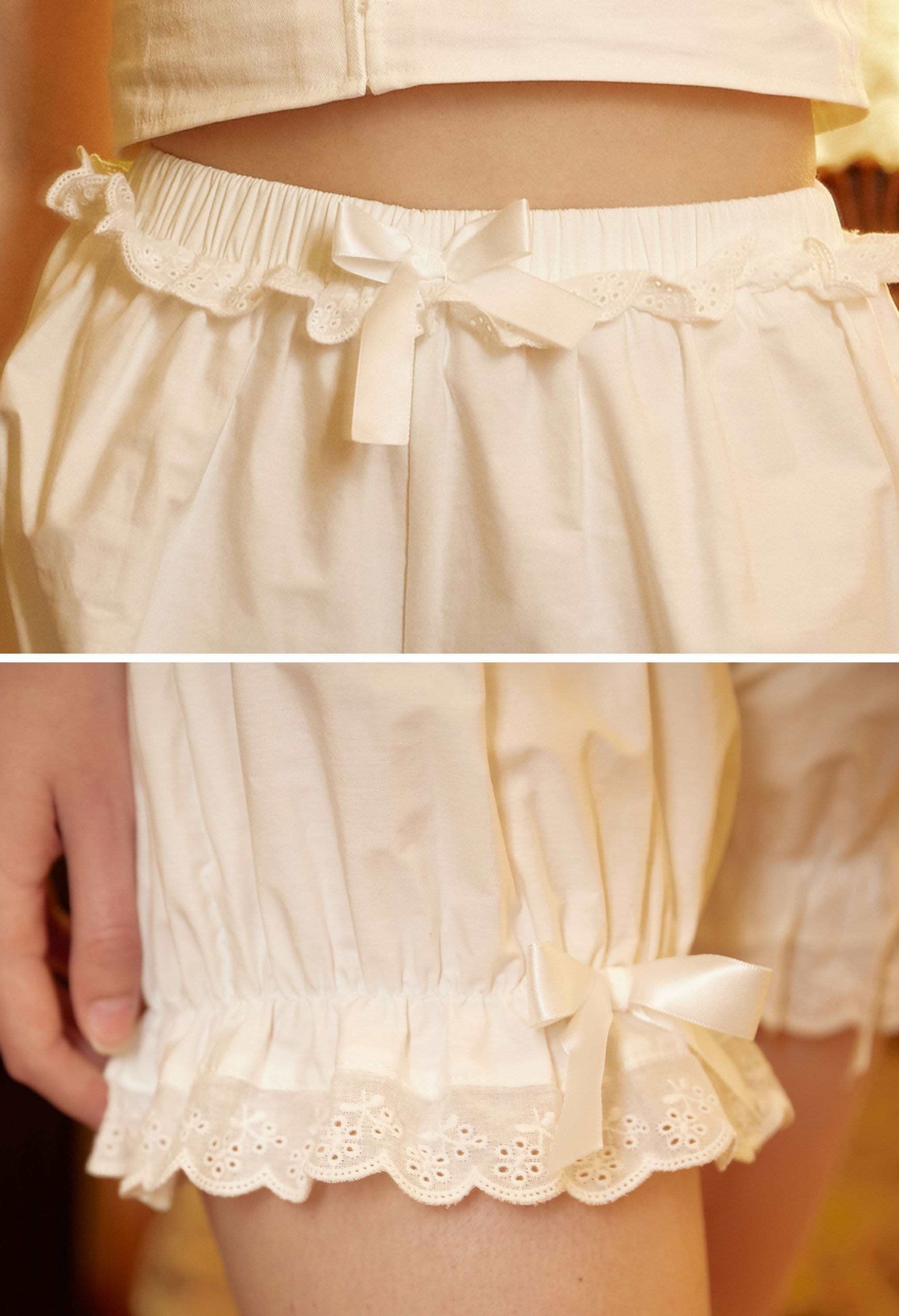 Cotton Bloomers Women Bloomer Shorts Pantaloons Victorian Bloomers Summer Shorts Pettipants Lace Trim With Bows