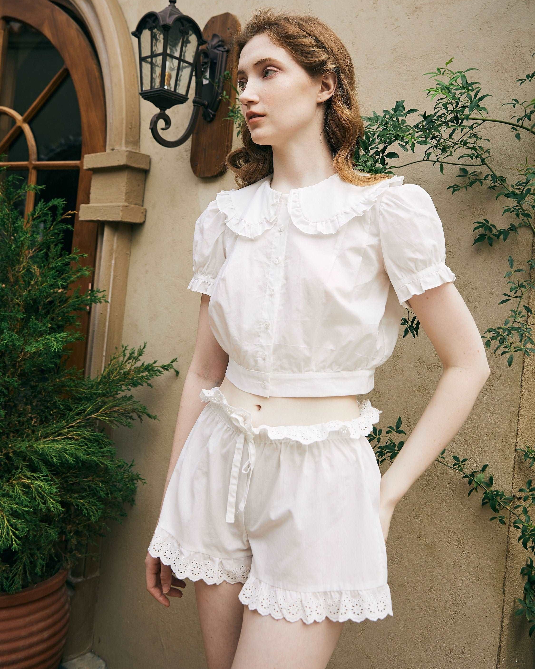 Cotton Bloomers High Waisted Shorts White Summer Shorts Woman Beach Shorts Pettipants Lace Trim Drawstring Waist