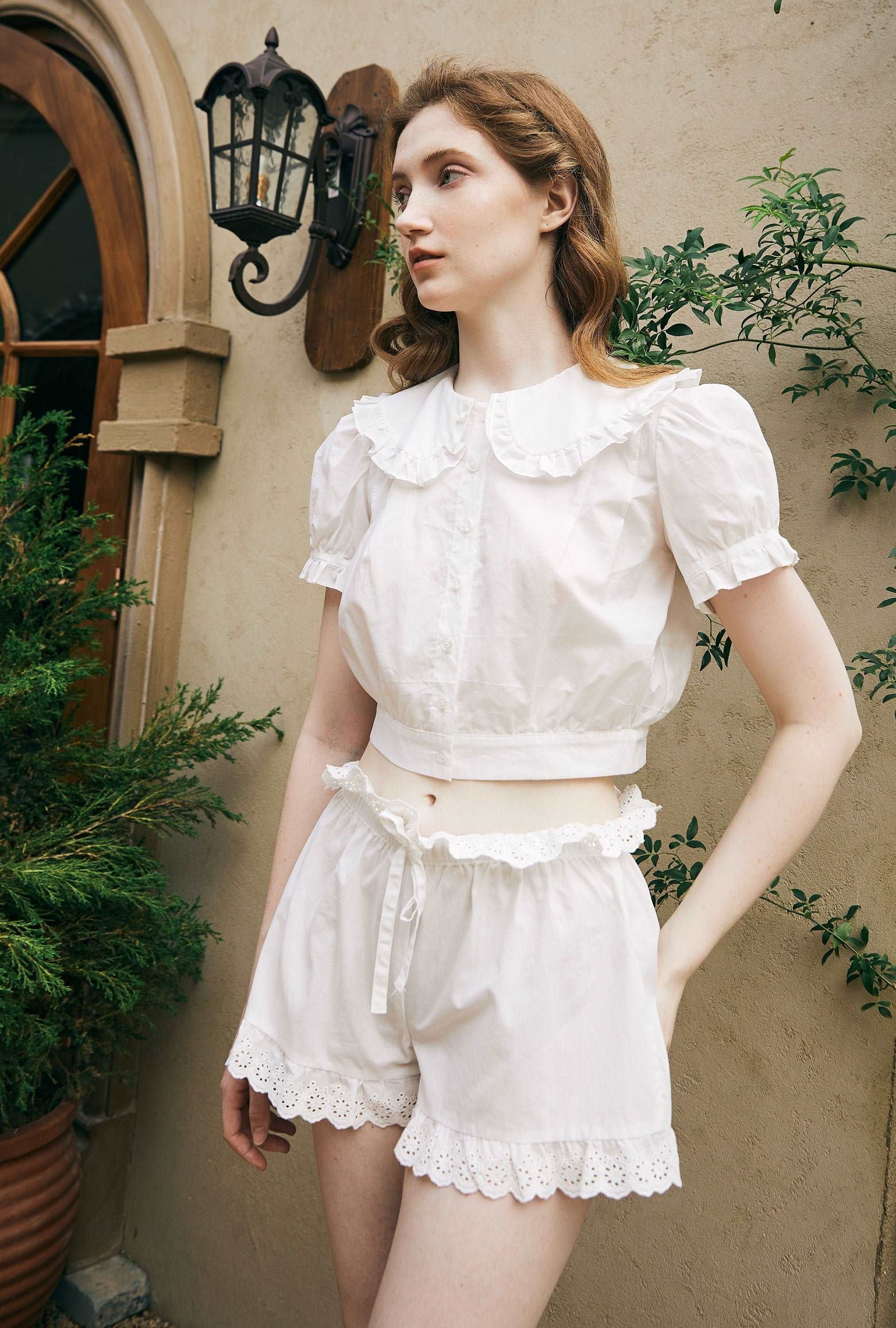 Cotton Bloomers High Waisted Shorts White Summer Shorts Woman Beach Shorts Pettipants Lace Trim Drawstring Waist