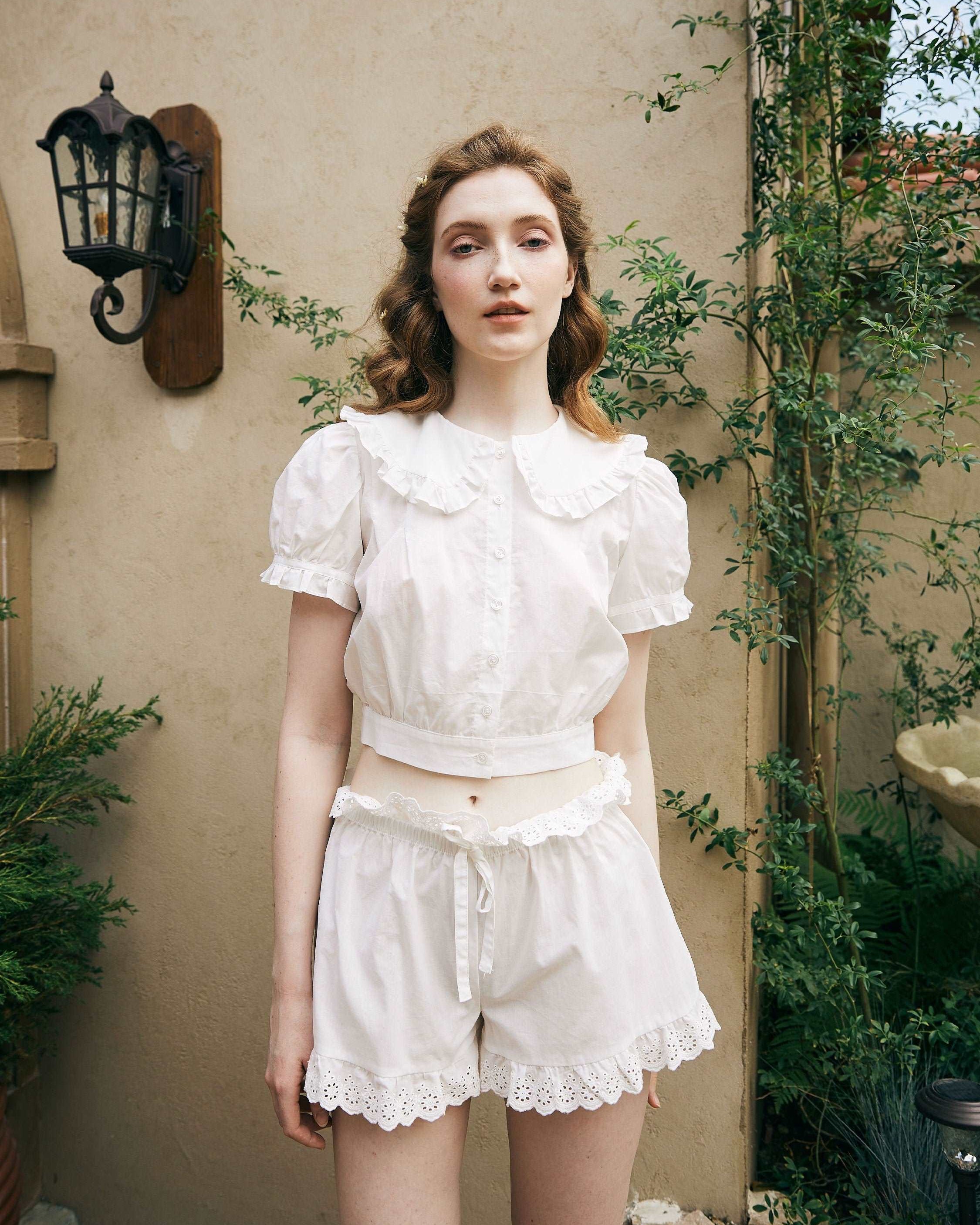 Cotton Bloomers High Waisted Shorts White Summer Shorts Woman Beach Shorts Pettipants Lace Trim Drawstring Waist