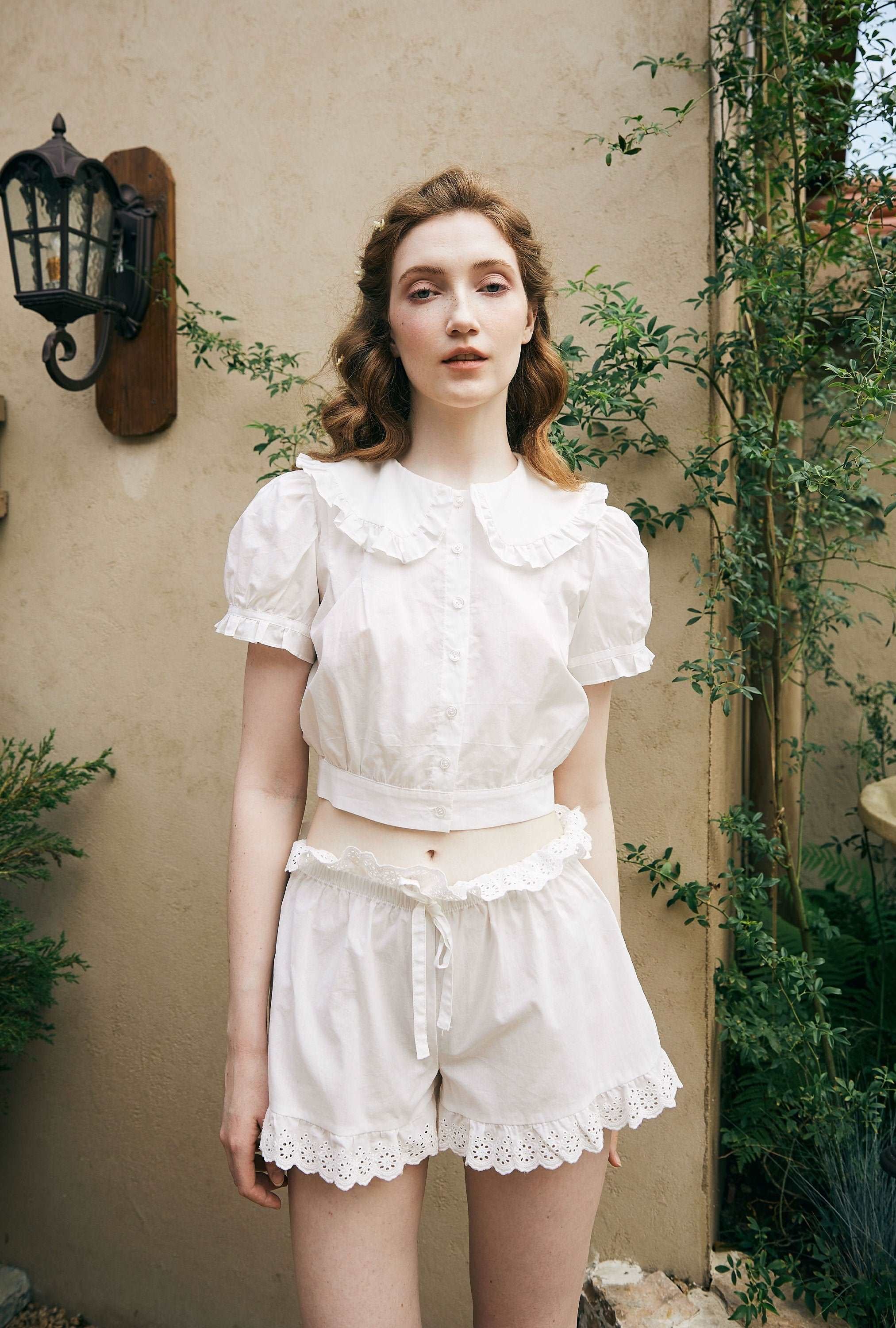 Cotton Bloomers High Waisted Shorts White Summer Shorts Woman Beach Shorts Pettipants Lace Trim Drawstring Waist