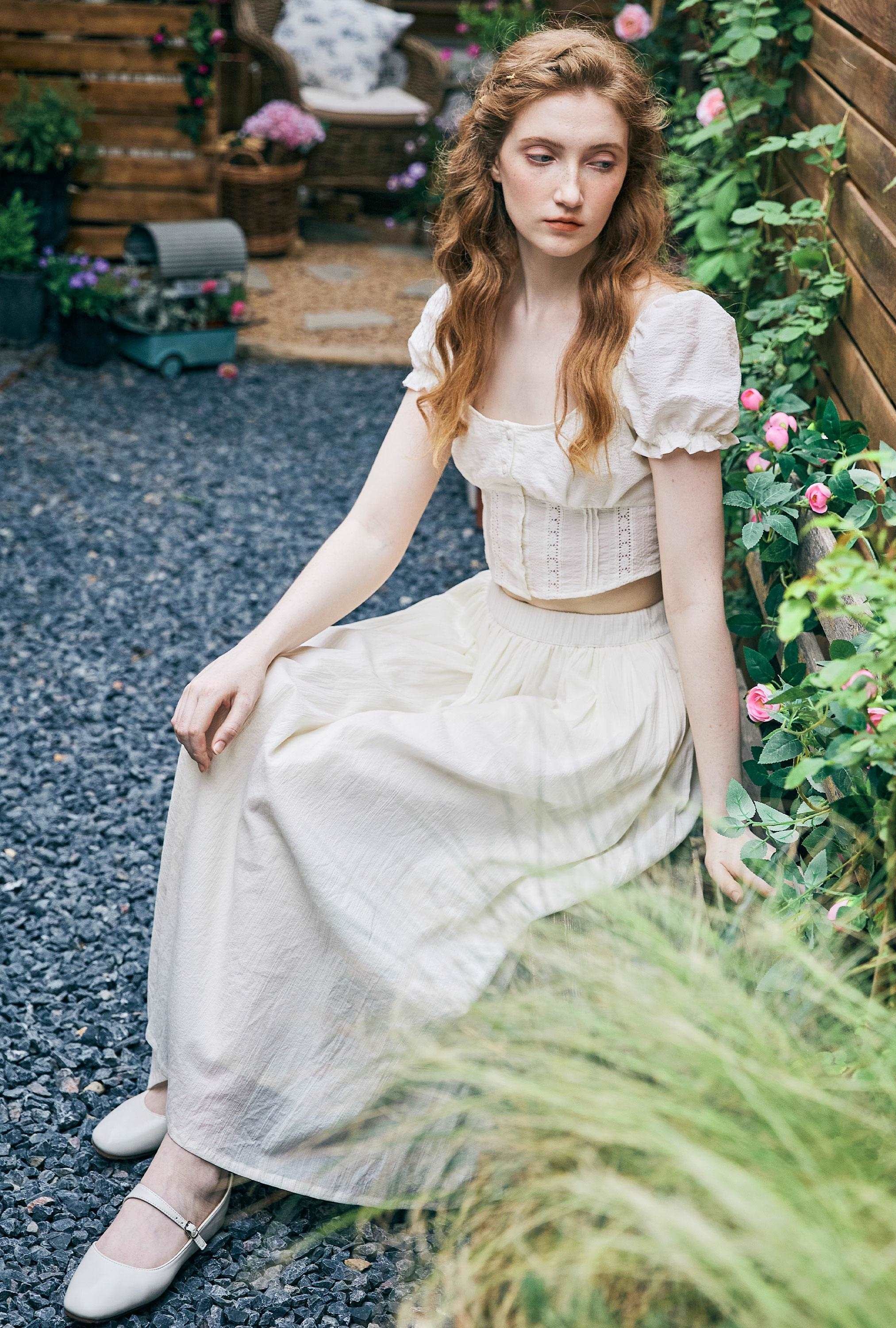 Cotton Skirt Long White Maxi Skirt Midi skirt with Pockets Beige or Cream Skirt With Lining Flexible Waistband