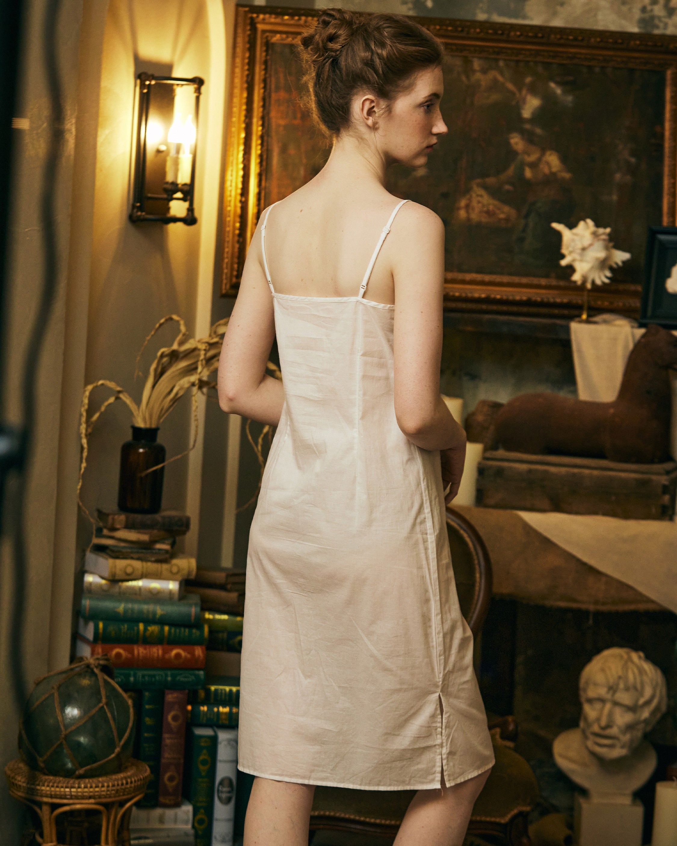 Women Cotton Slip Dress V Neck Slit Design Under Dress Camisole Vintage Style Skirt Extender Petticoat Full Slip