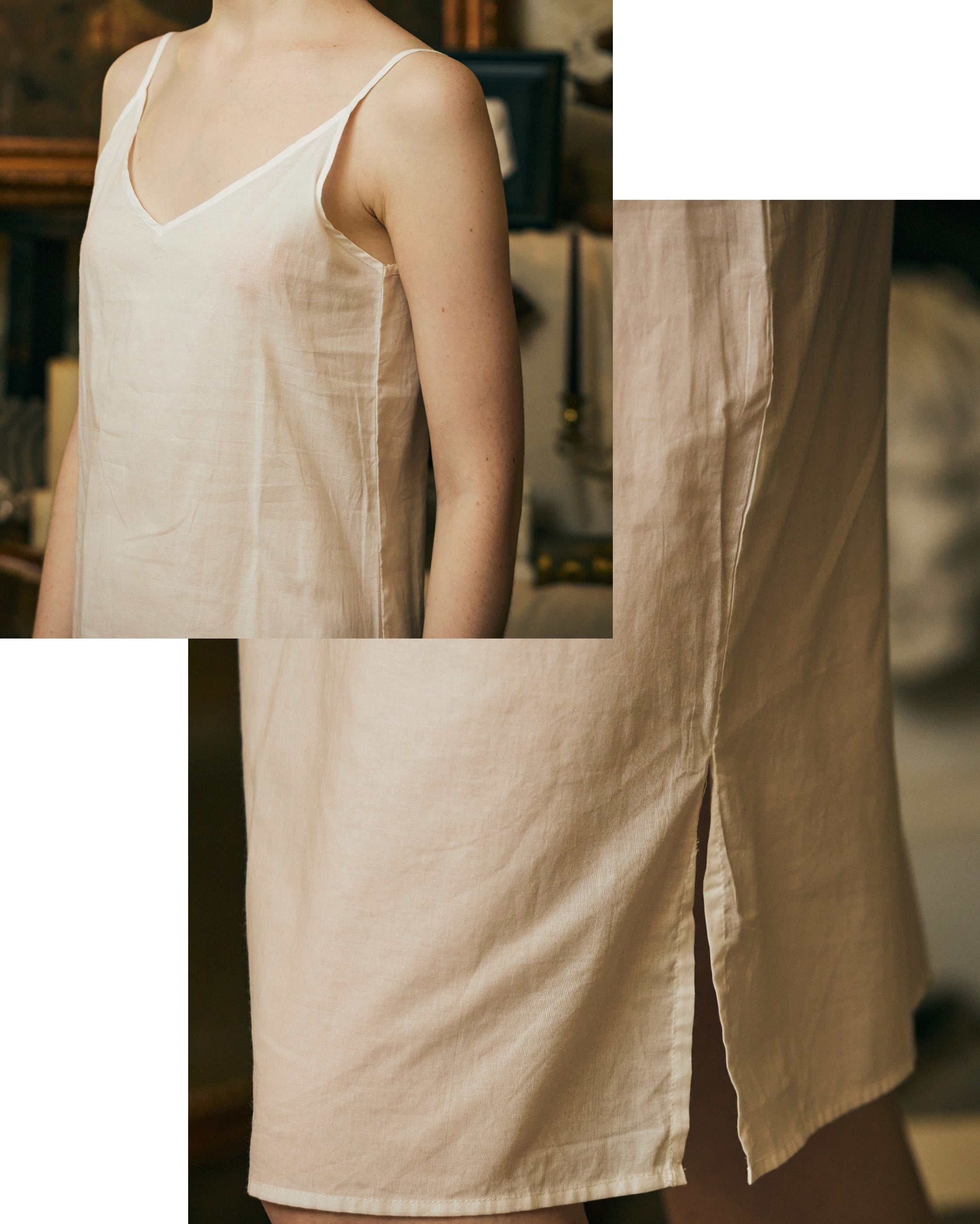 Women Cotton Slip Dress V Neck Slit Design Under Dress Camisole Vintage Style Skirt Extender Petticoat Full Slip