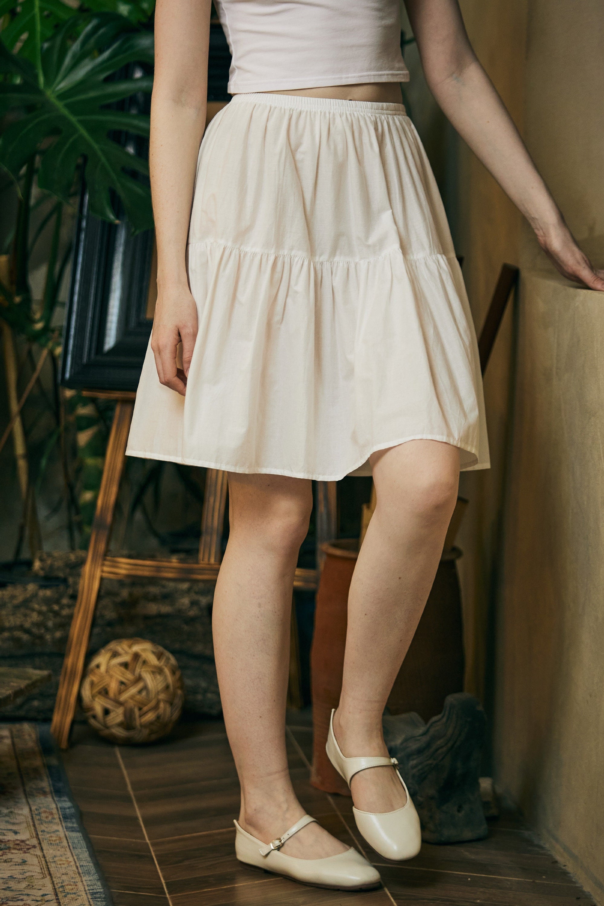 Petticoat 100% Cotton Underskirt Half Slip Unterrock Jupon Petticoat Skirt Extender Slip Ivory/White