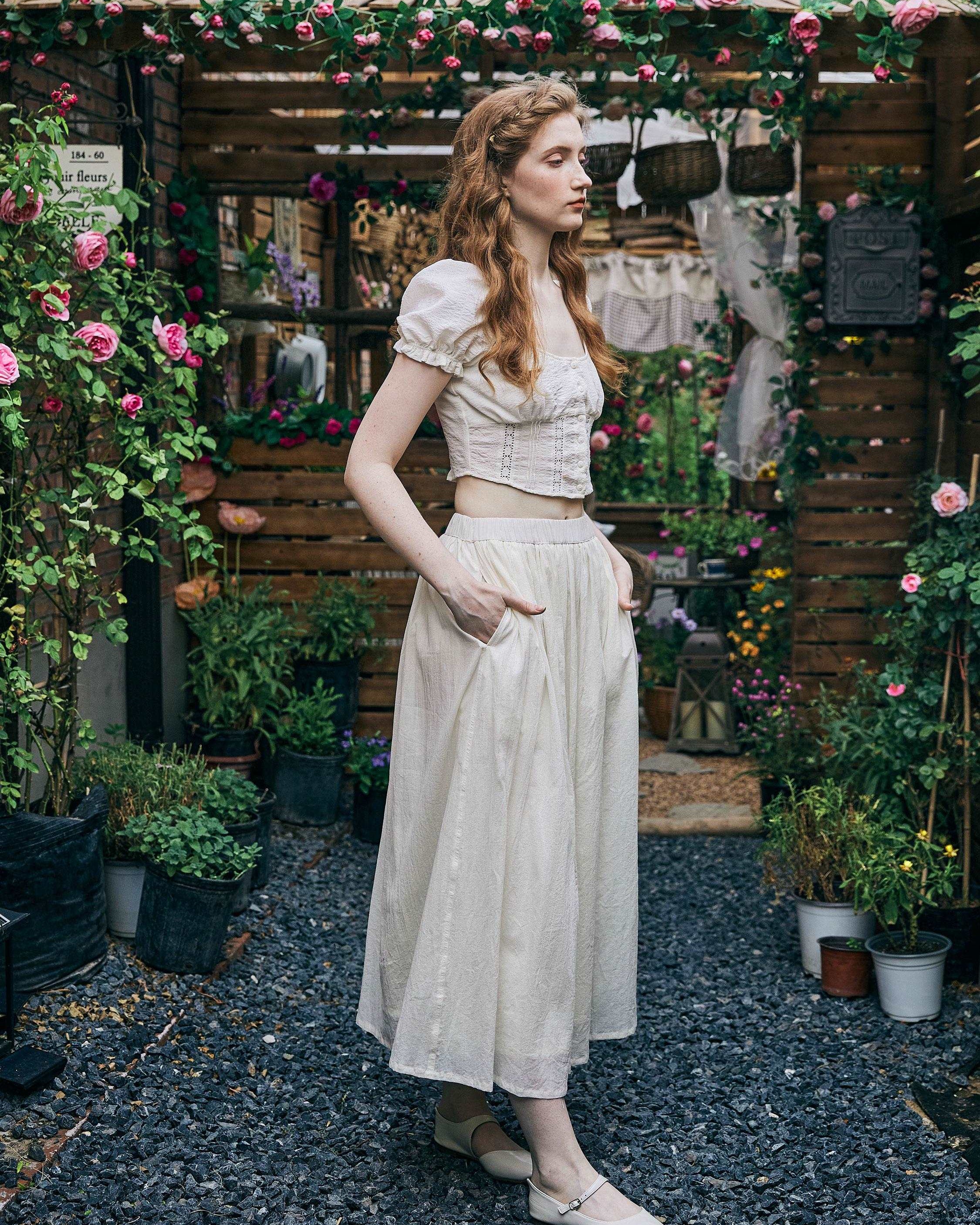 Cotton Skirt Long White Maxi Skirt Midi skirt with Pockets Beige or Cream Skirt With Lining Flexible Waistband