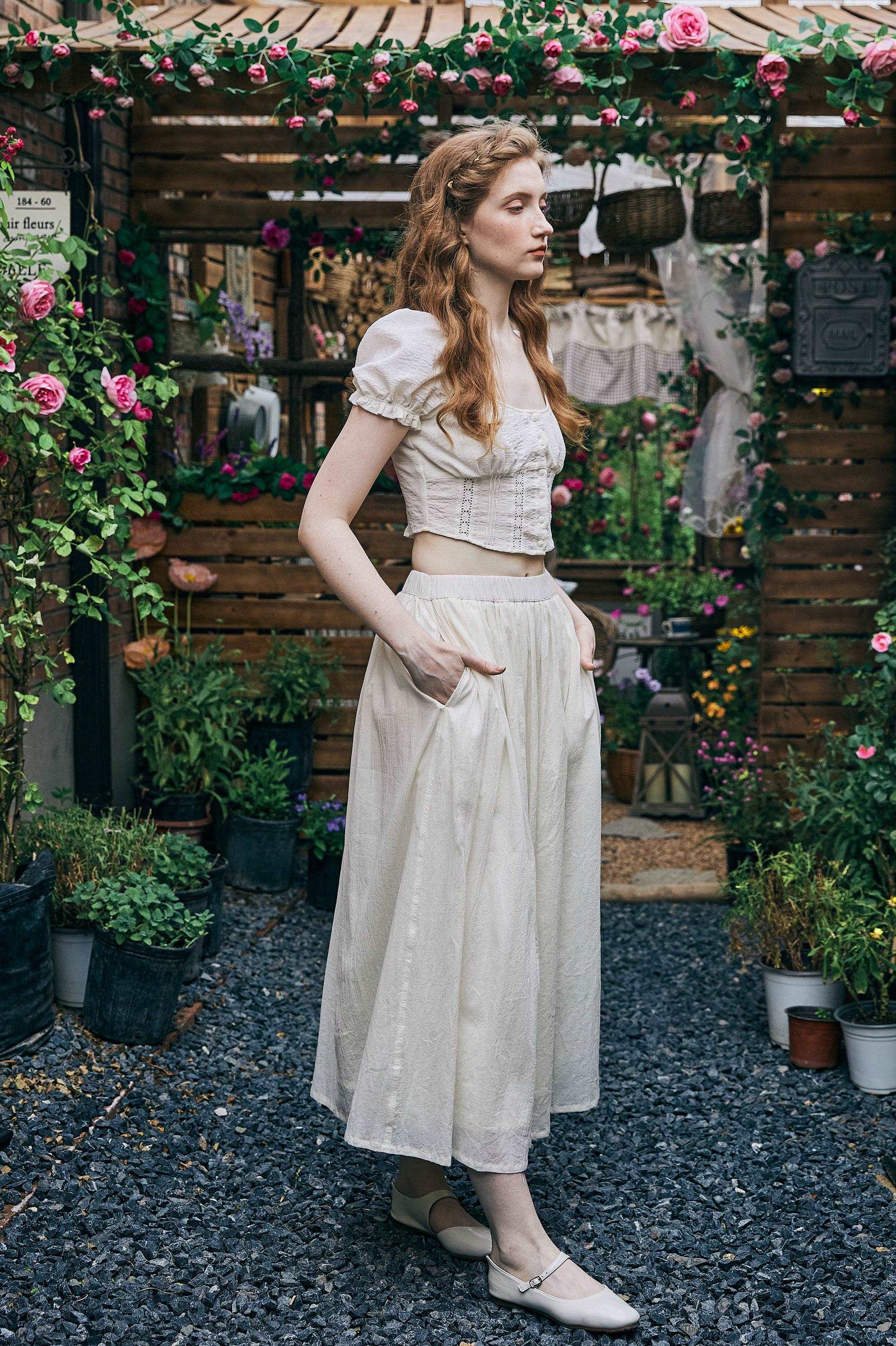 Cotton Skirt Long White Maxi Skirt Midi skirt with Pockets Beige or Cream Skirt With Lining Flexible Waistband