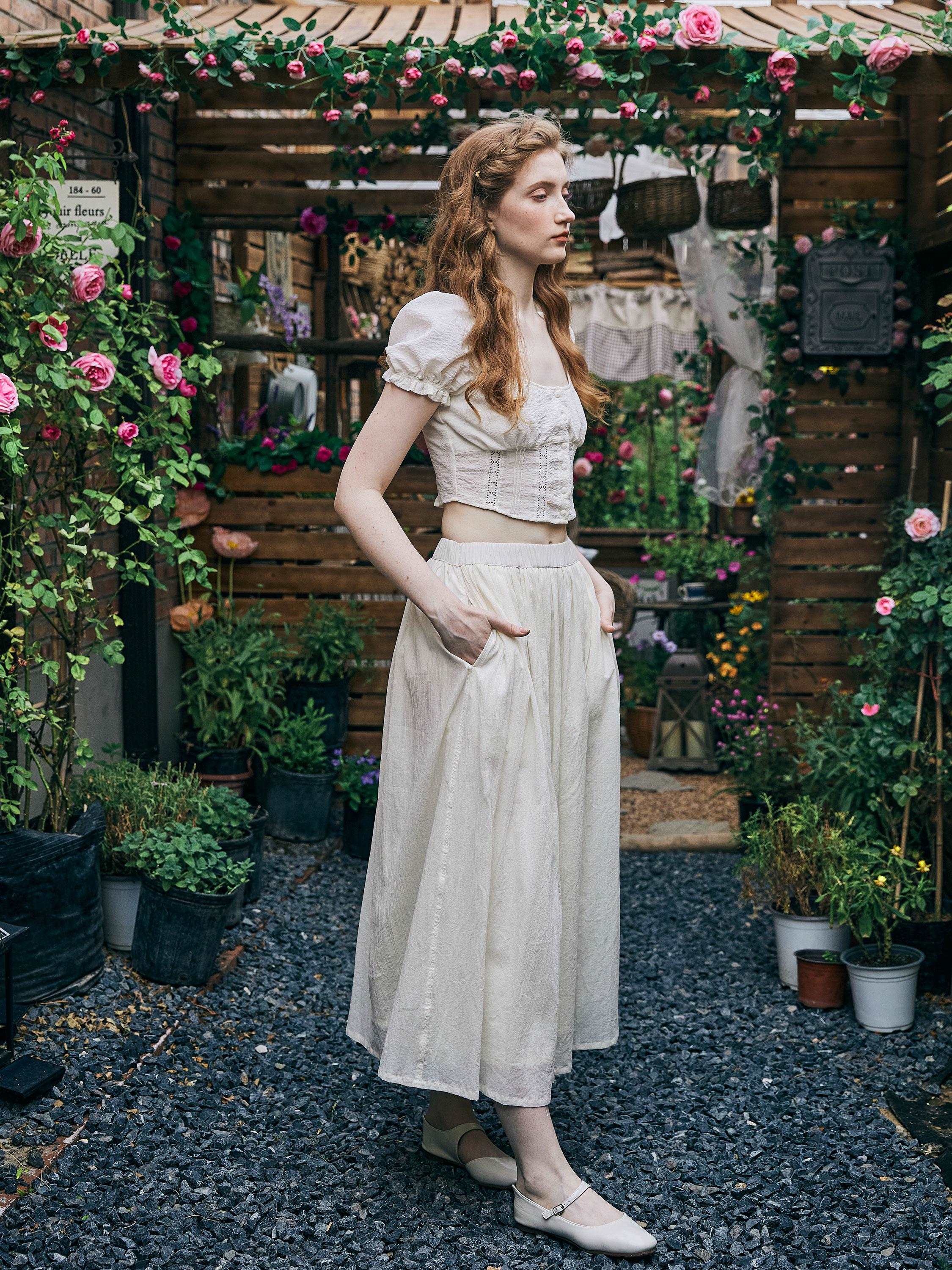 Cotton Skirt Long White Maxi Skirt Midi skirt with Pockets Beige or Cream Skirt With Lining Flexible Waistband