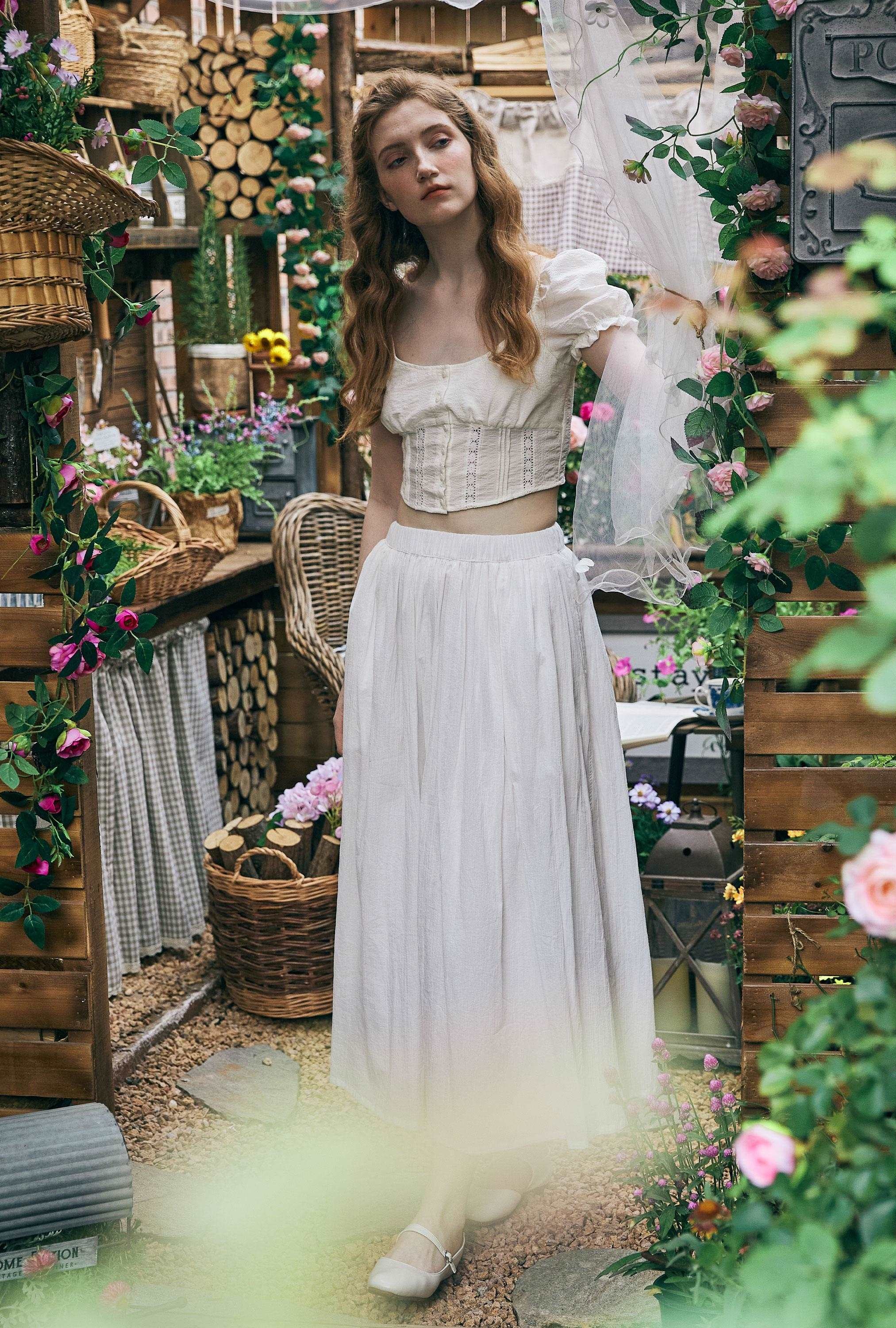 Cotton Skirt Long White Maxi Skirt Midi skirt with Pockets Beige or Cream Skirt With Lining Flexible Waistband