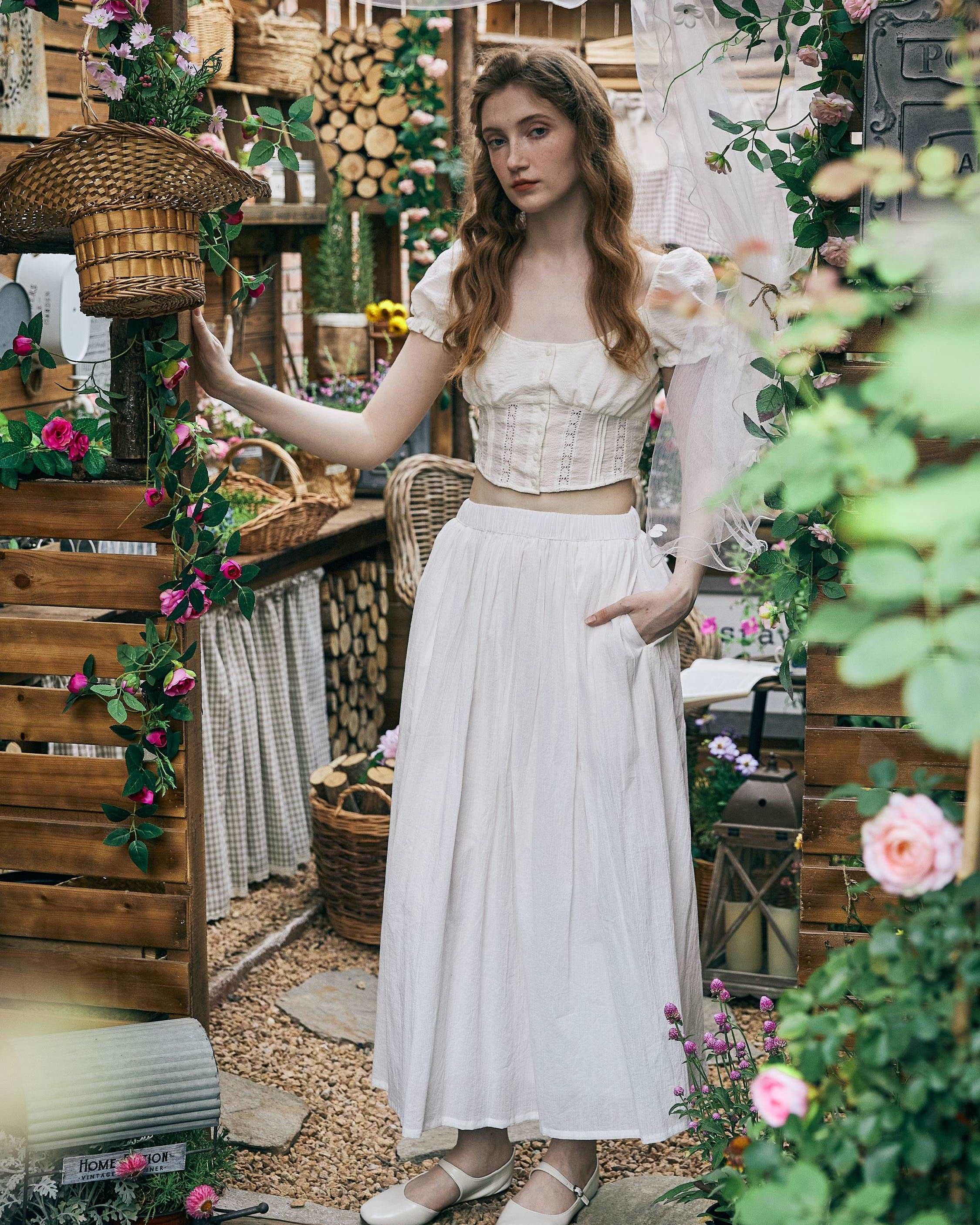 Cotton Skirt Long White Maxi Skirt Midi skirt with Pockets Beige or Cream Skirt With Lining Flexible Waistband