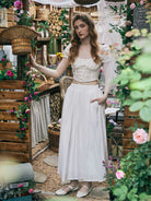 Cotton Skirt Long White Maxi Skirt Midi skirt with Pockets Beige or Cream Skirt With Lining Flexible Waistband