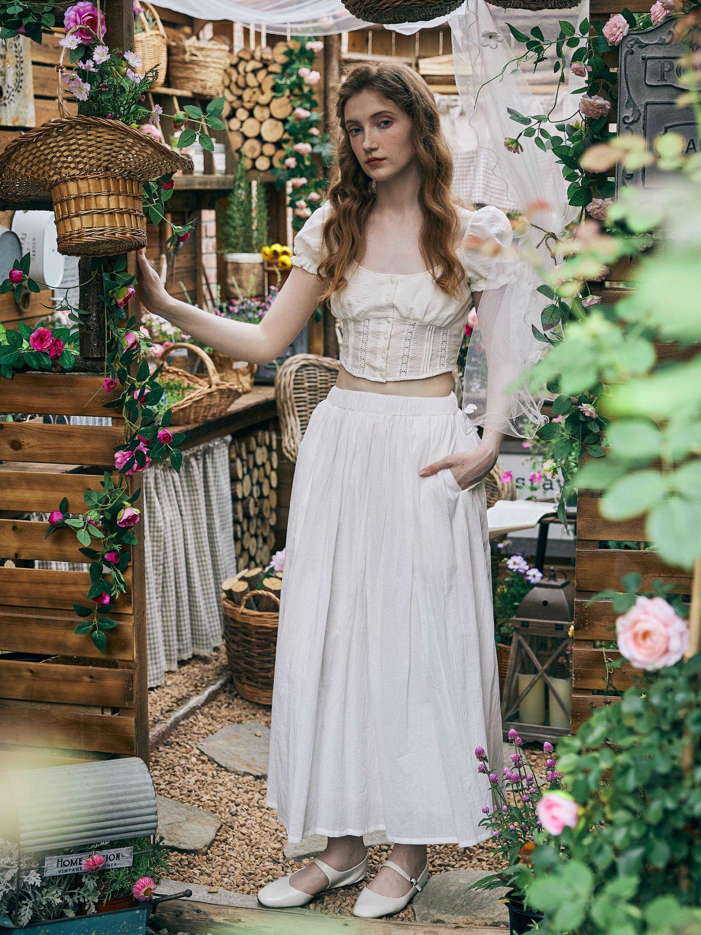 Cotton Skirt Long White Maxi Skirt Midi skirt with Pockets Beige or Cream Skirt With Lining Flexible Waistband