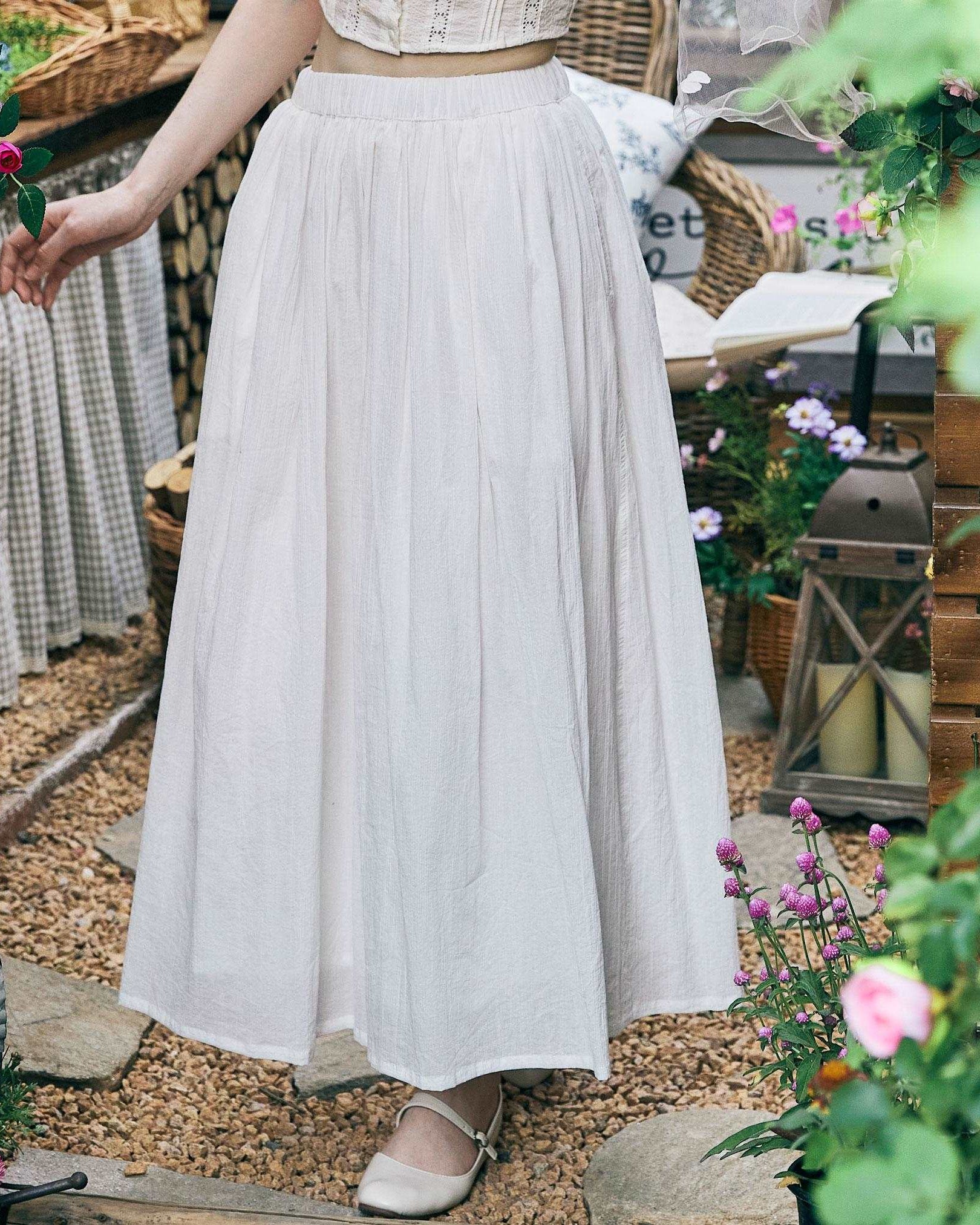 Cotton Skirt Long White Maxi Skirt Midi skirt with Pockets Beige or Cream Skirt With Lining Flexible Waistband