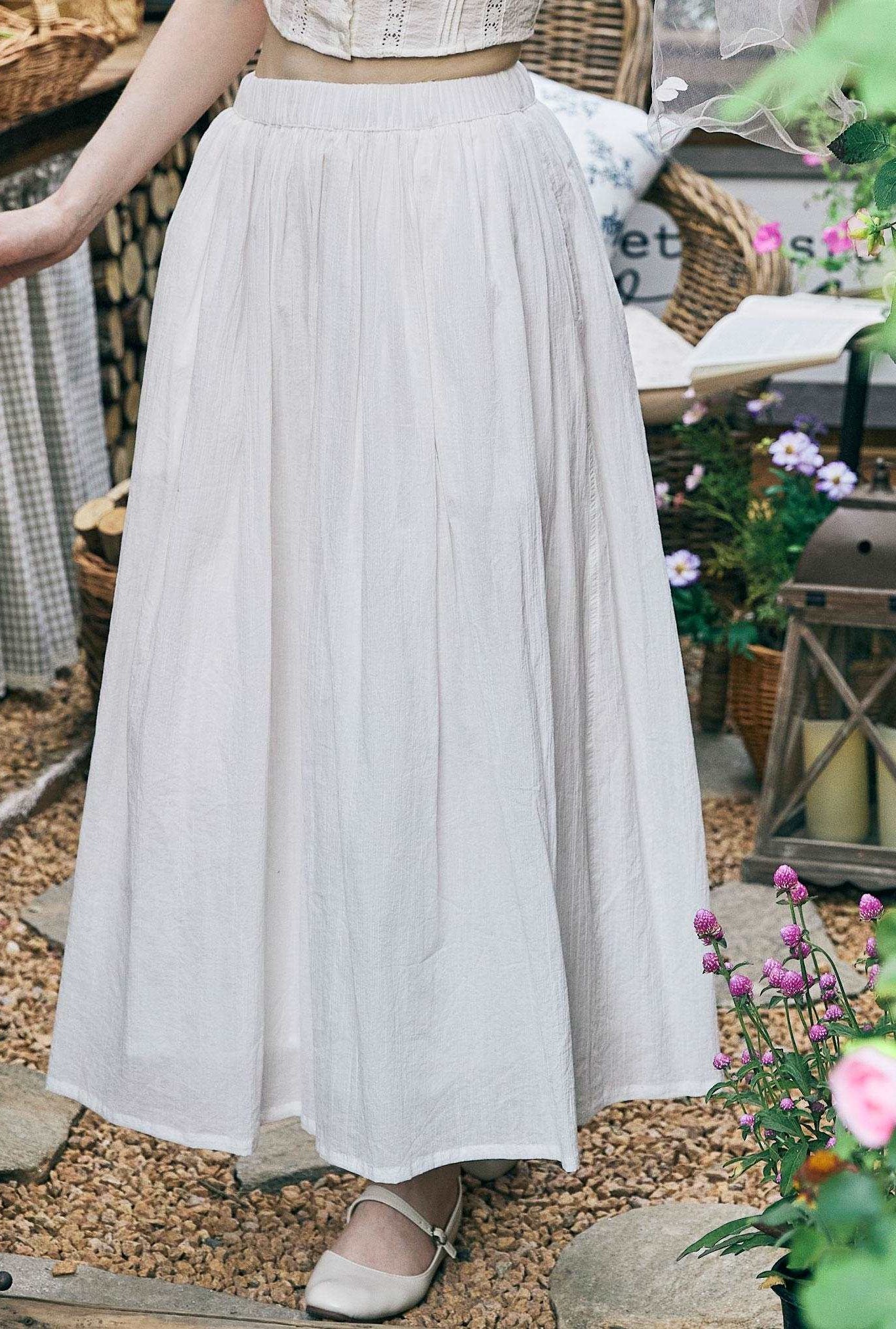 Cotton Skirt Long White Maxi Skirt Midi skirt with Pockets Beige or Cream Skirt With Lining Flexible Waistband