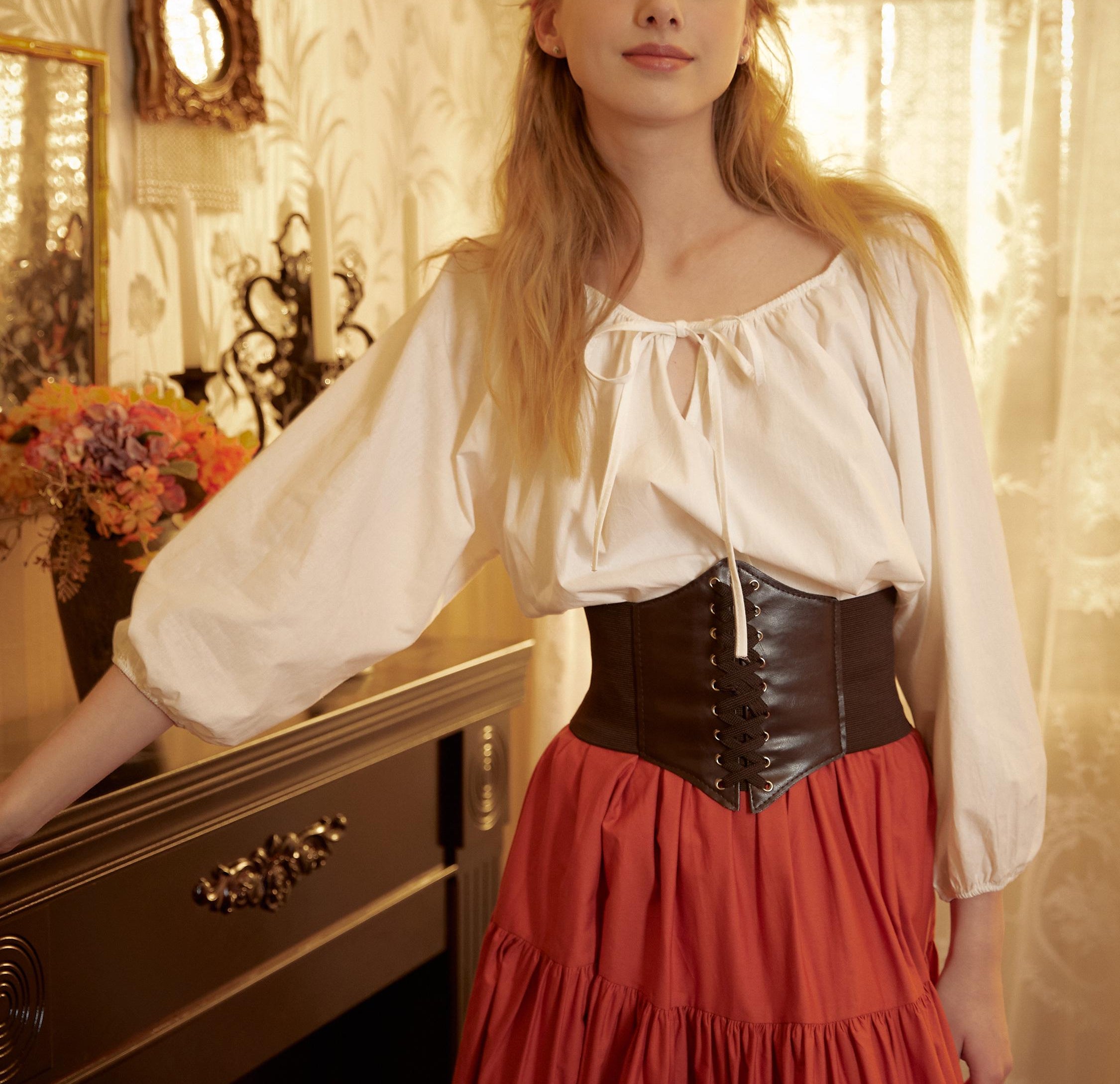 Cotton White Peasant Blouse Balloon Sleeves White Shirt Chemise Victorian Off Shoulder Keyhole Neck Renaissance Faire Top