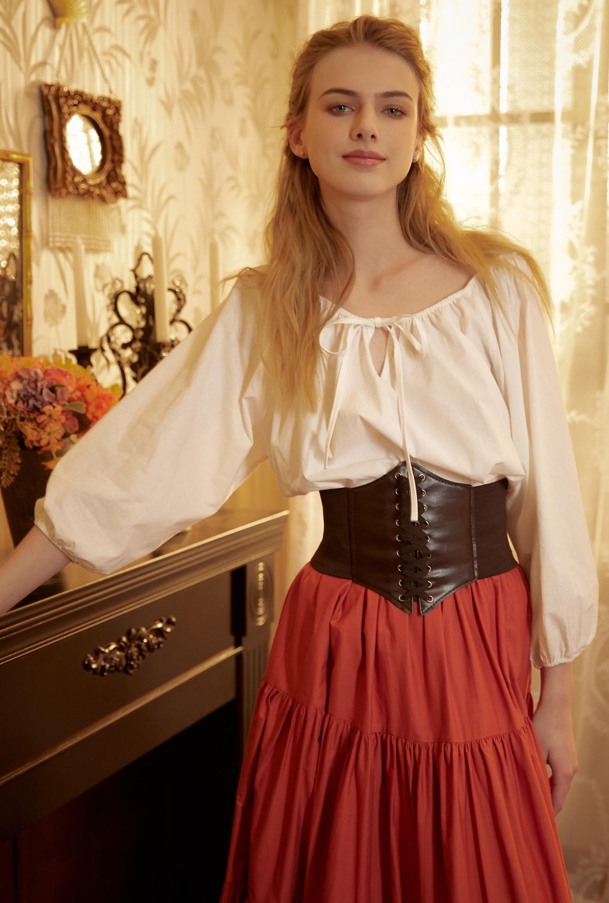 Cotton White Peasant Blouse Balloon Sleeves White Shirt Chemise Victorian Off Shoulder Keyhole Neck Renaissance Faire Top