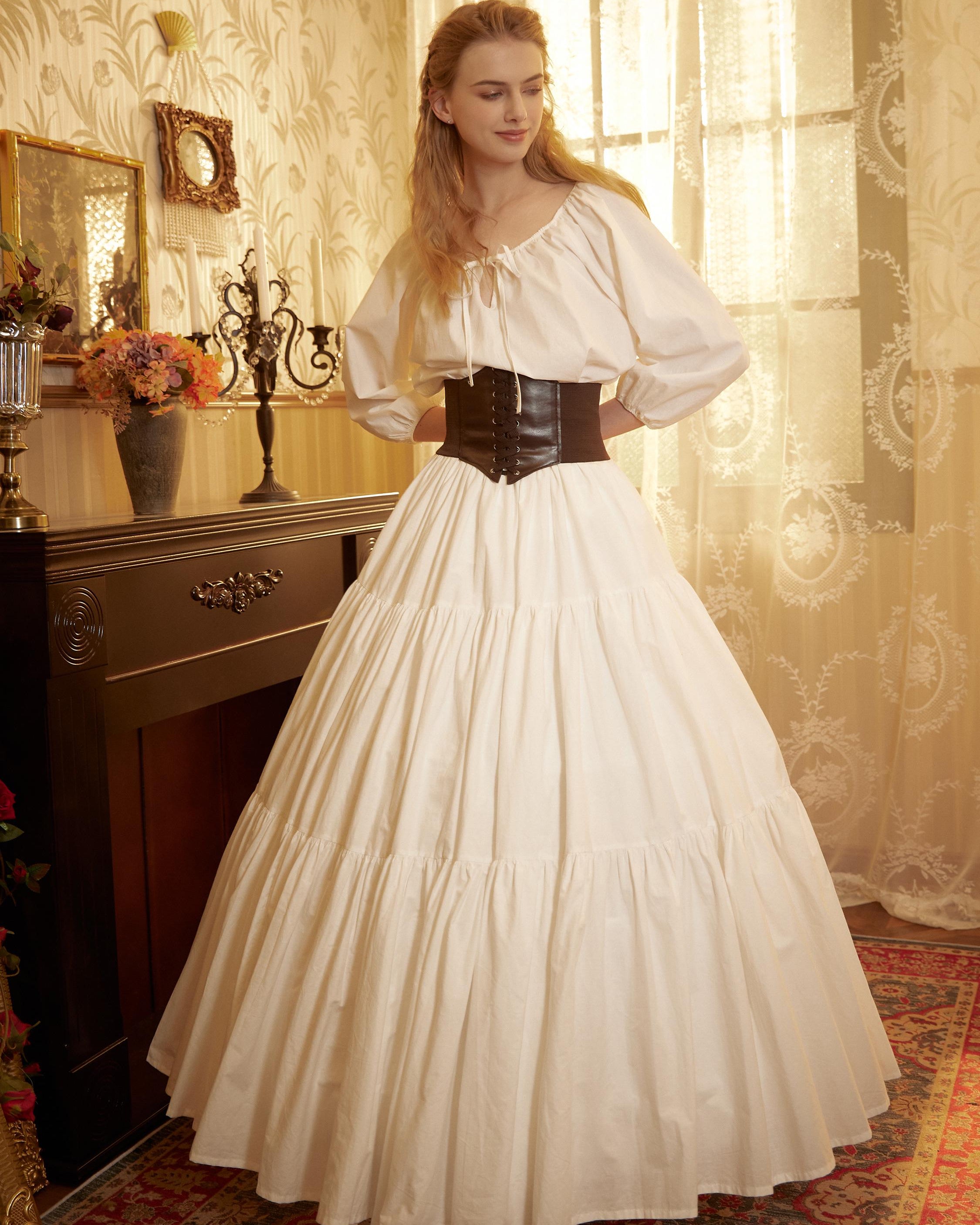 Cotton White Peasant Blouse Balloon Sleeves White Shirt Chemise Victorian Off Shoulder Keyhole Neck Renaissance Faire Top