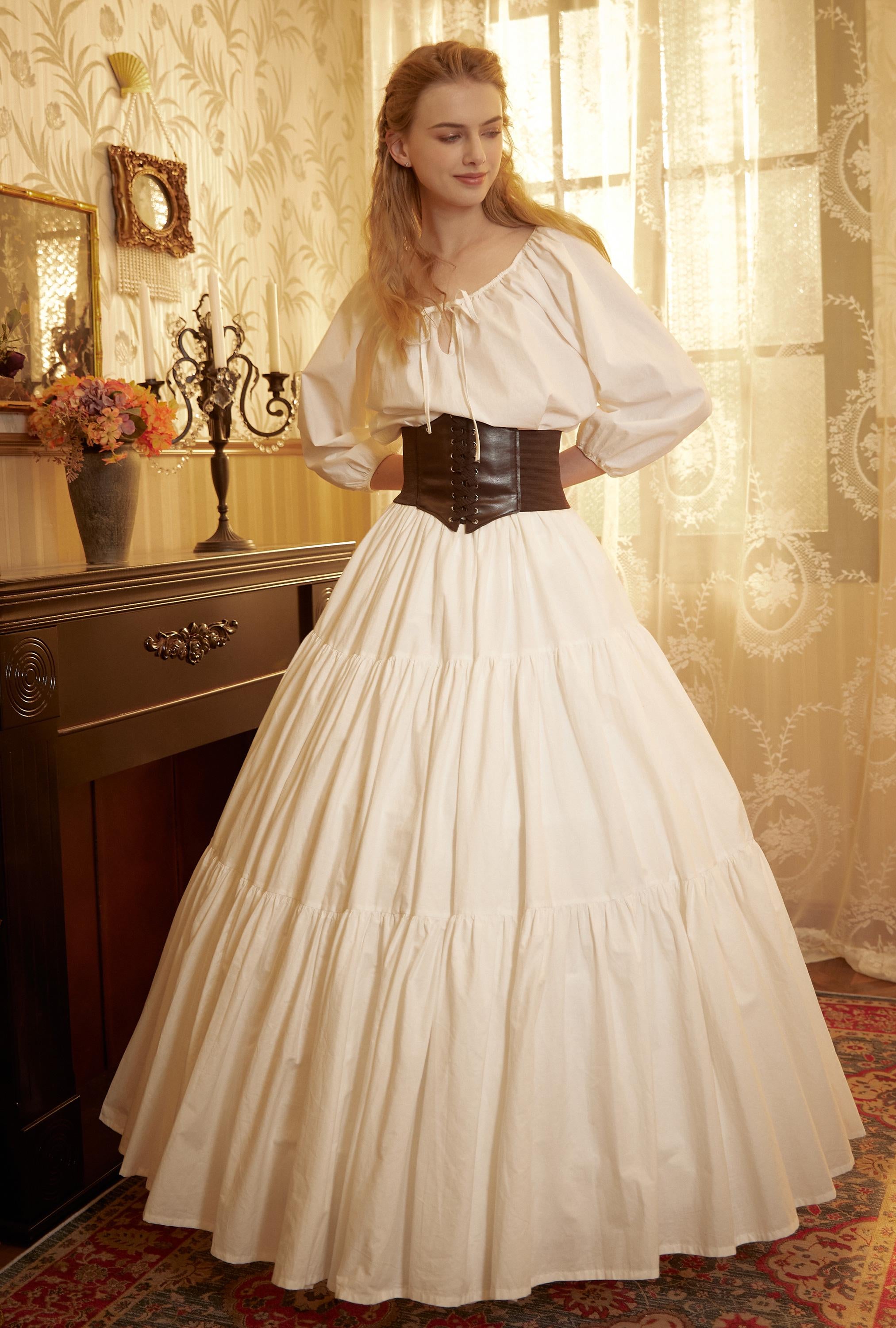 Cotton White Peasant Blouse Balloon Sleeves White Shirt Chemise Victorian Off Shoulder Keyhole Neck Renaissance Faire Top