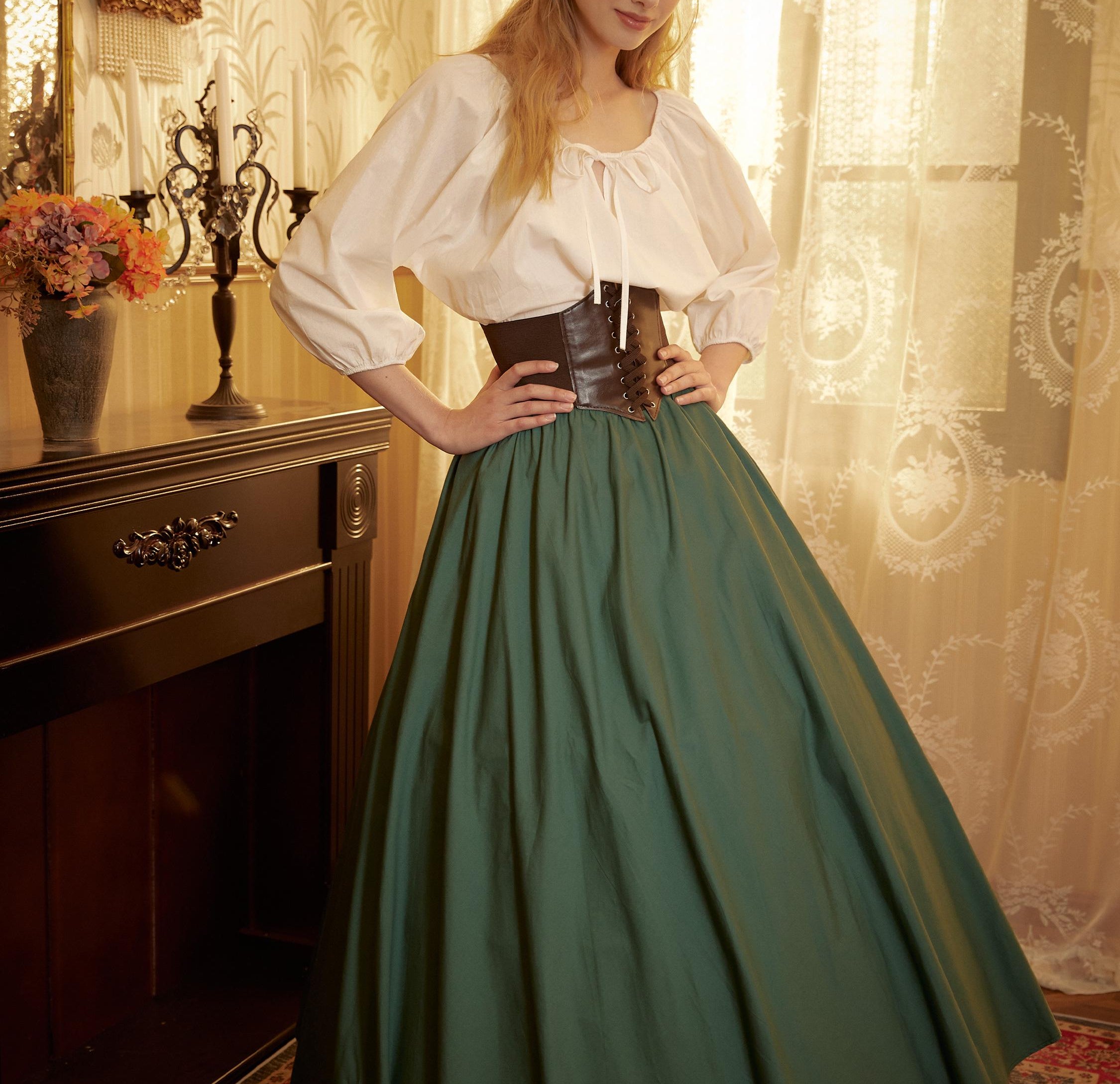 Cotton White Peasant Blouse Balloon Sleeves White Shirt Chemise Victorian Off Shoulder Keyhole Neck Renaissance Faire Top