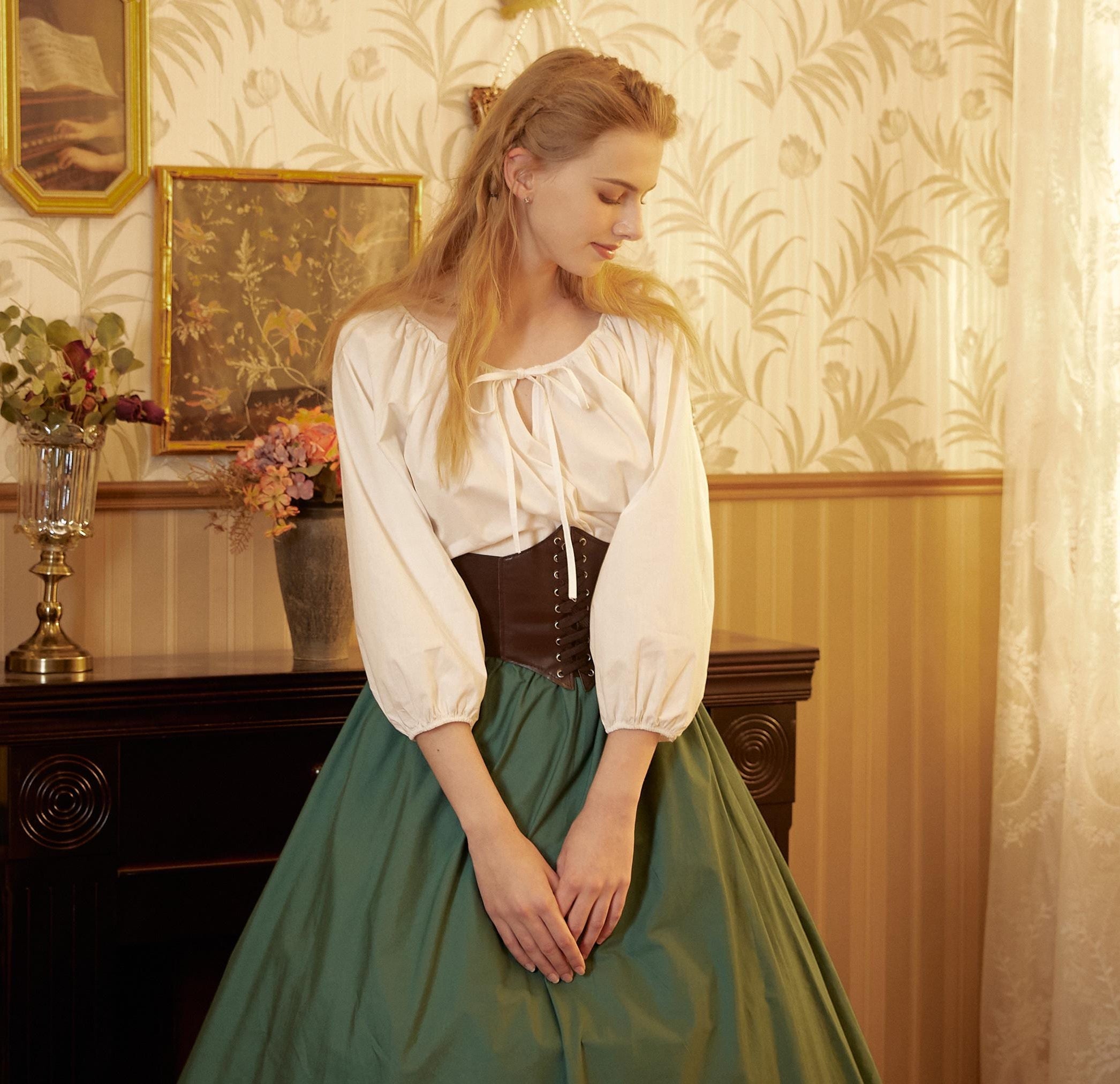 Cotton White Peasant Blouse Balloon Sleeves White Shirt Chemise Victorian Off Shoulder Keyhole Neck Renaissance Faire Top