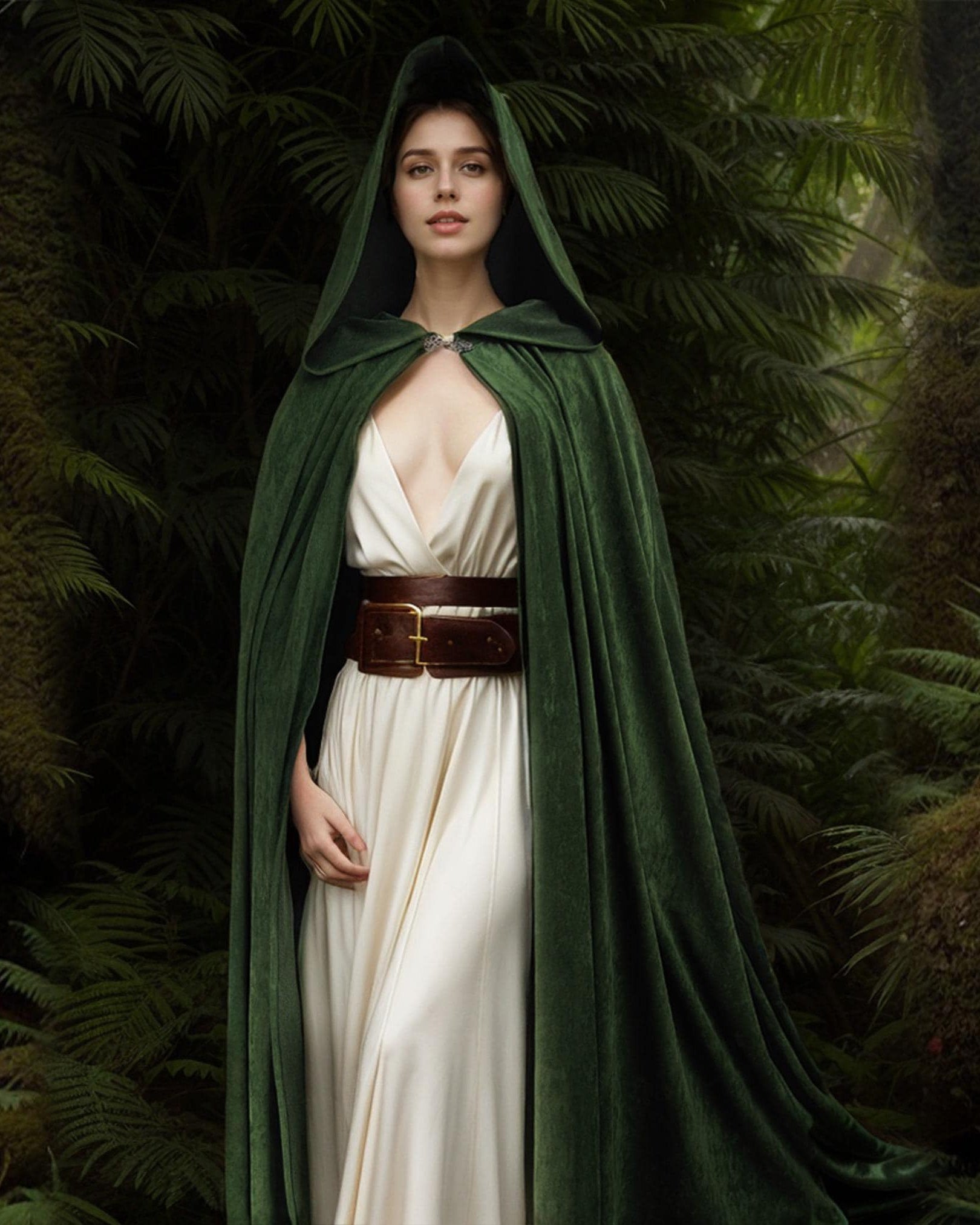 Medieval Cloak Green Hooded Cloak Faux Suede Cape Renaissance Cloak Fantasy Cloaks Elven Cloak Costume