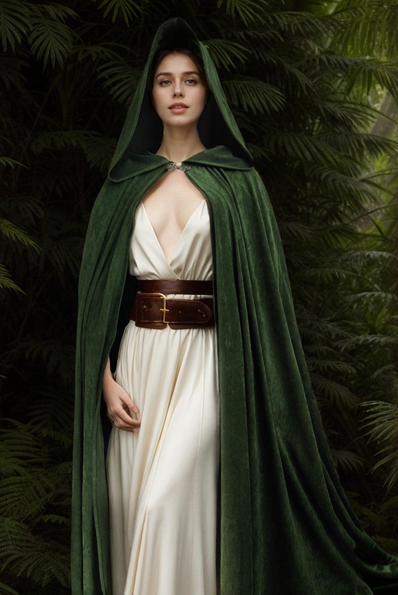 Medieval Cloak Green Hooded Cloak Faux Suede Cape Renaissance Cloak Fantasy Cloaks Elven Cloak Costume