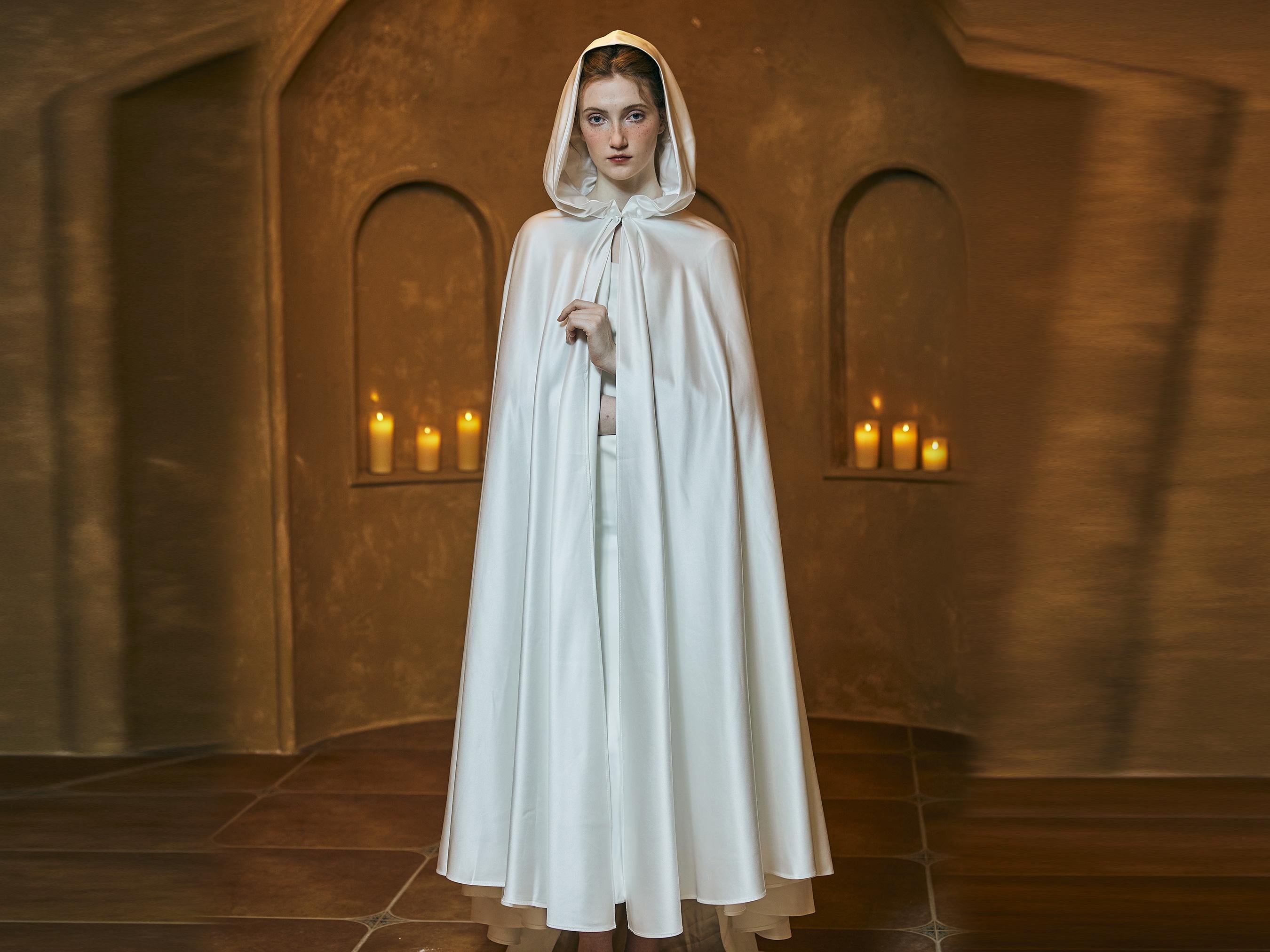 Satin Cloak Hooded Cape White Cloak Wedding Cloak Bride Full Length Black Cape Medieval Cape Halloween Cloak