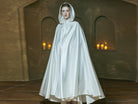 Satin Cloak Hooded Cape White Cloak Wedding Cloak Bride Full Length Coat Poncho for Women Medieval Cape Halloween Cloak