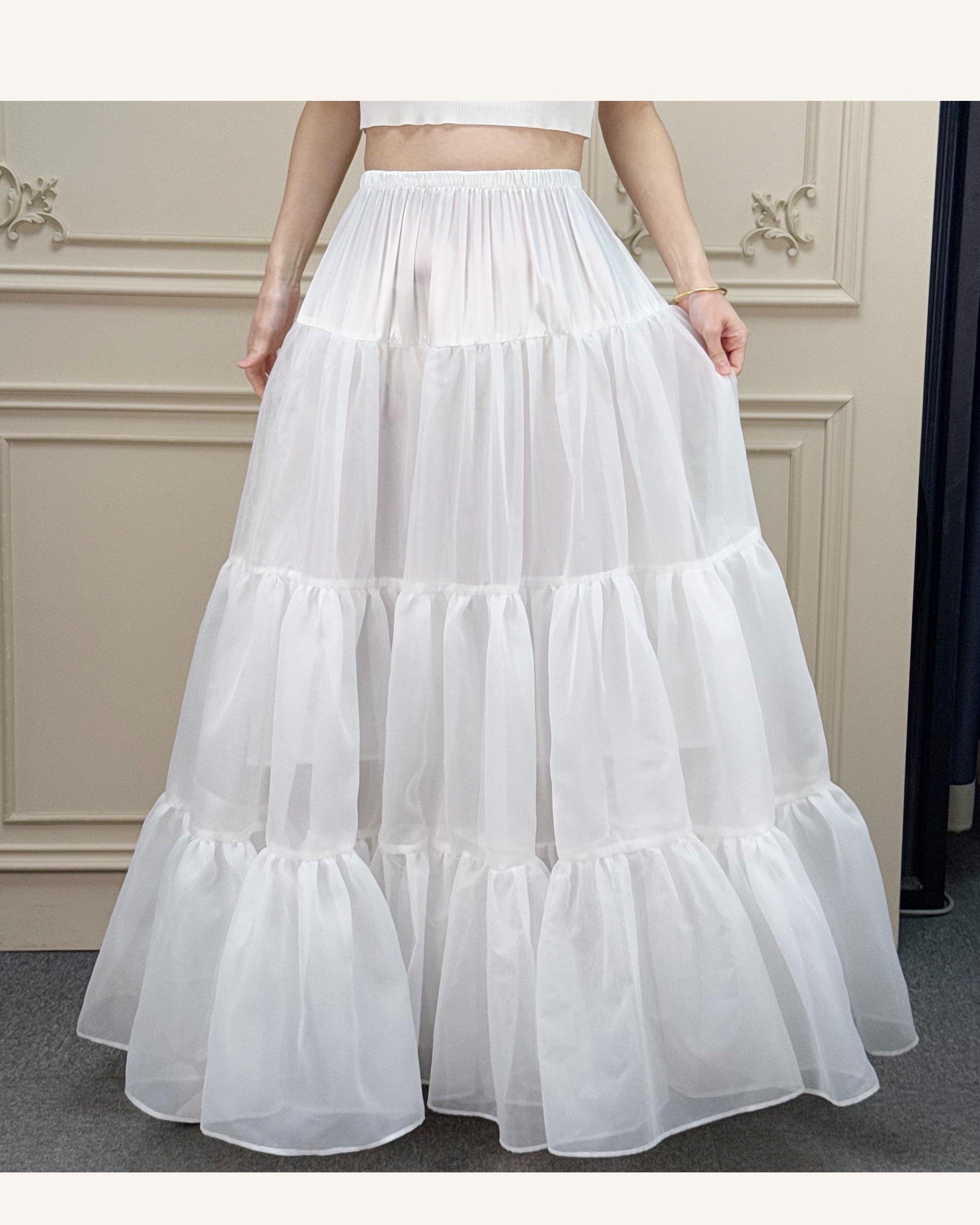 Petticoat Organza Wedding Floor Length Petticoat Tea Length Crinoline for Ball Gown Skirt Underskirt with Lining