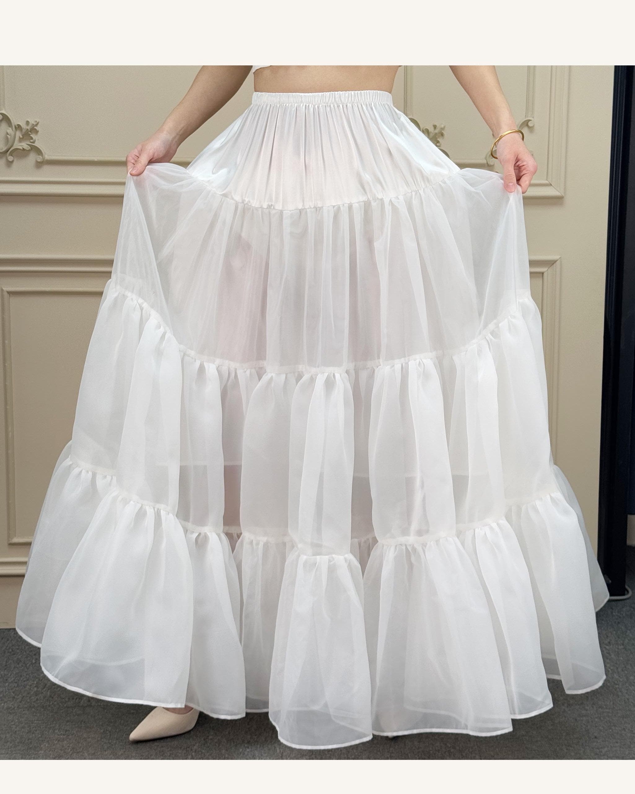 Petticoat Organza Wedding Floor Length Petticoat Tea Length Crinoline for Ball Gown Skirt Underskirt with Lining
