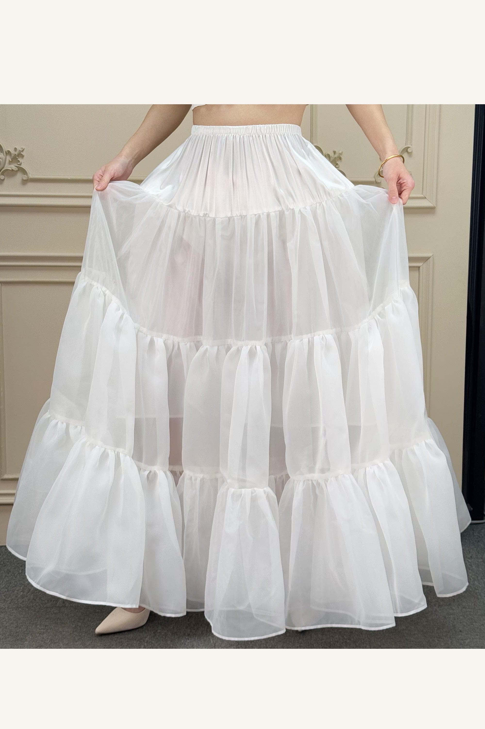 Petticoat Organza Wedding Floor Length Petticoat Tea Length Crinoline for Ball Gown Skirt Underskirt with Lining