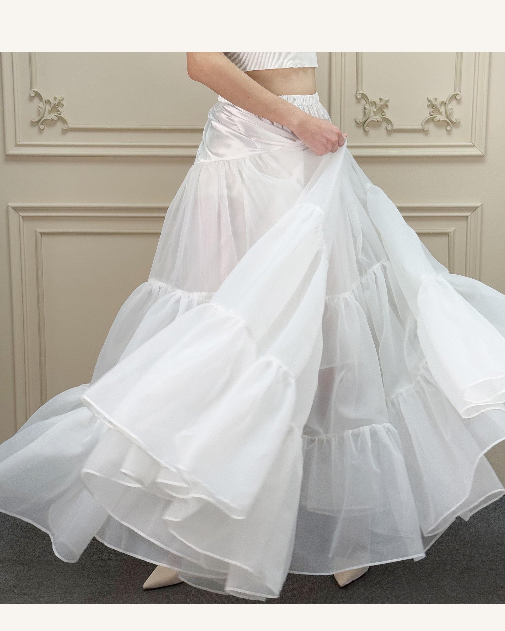 Petticoat Organza Wedding Floor Length Petticoat Tea Length Crinoline for Ball Gown Skirt Underskirt with Lining
