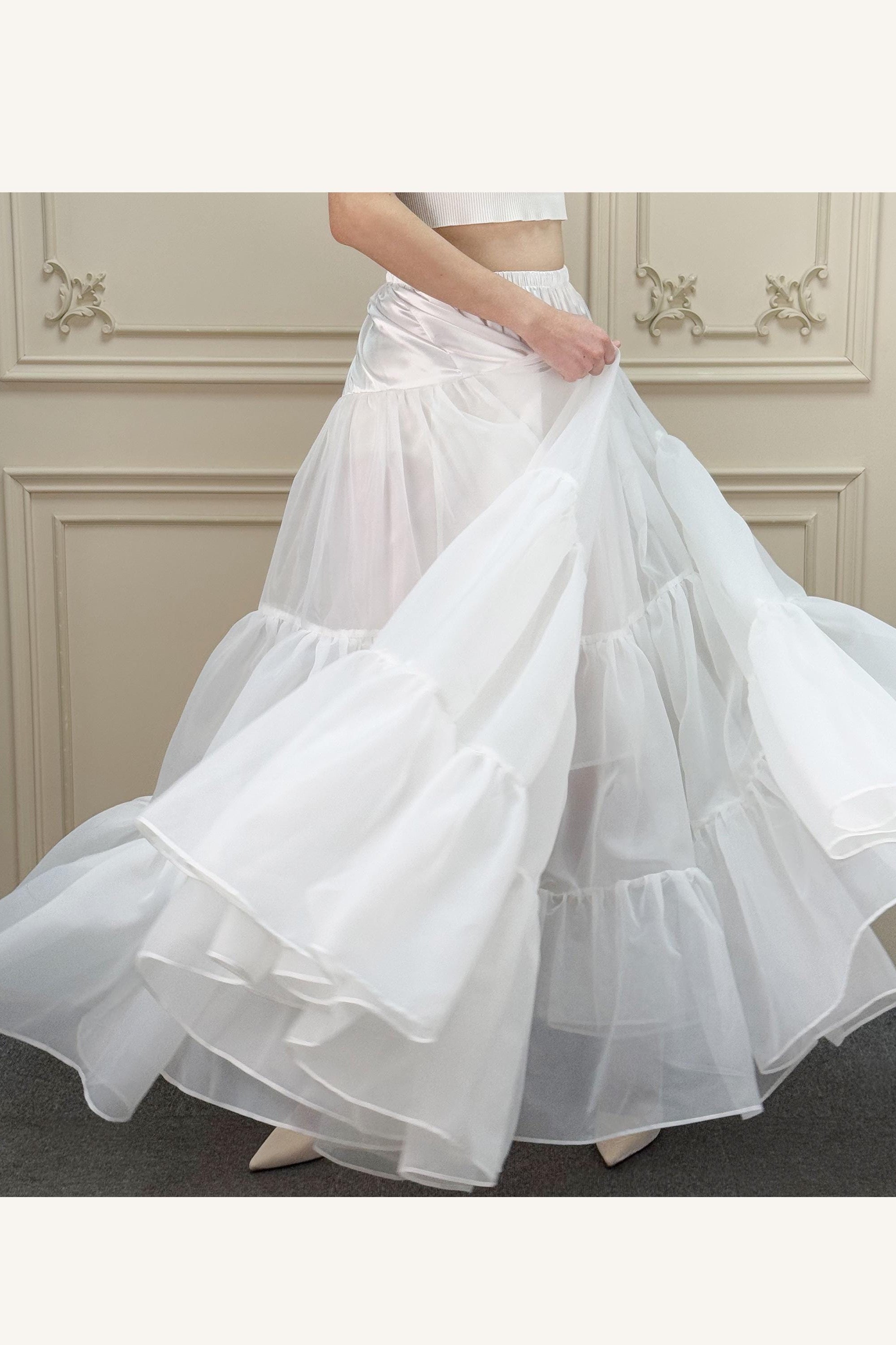 Petticoat Organza Wedding Floor Length Petticoat Tea Length Crinoline for Ball Gown Skirt Underskirt with Lining