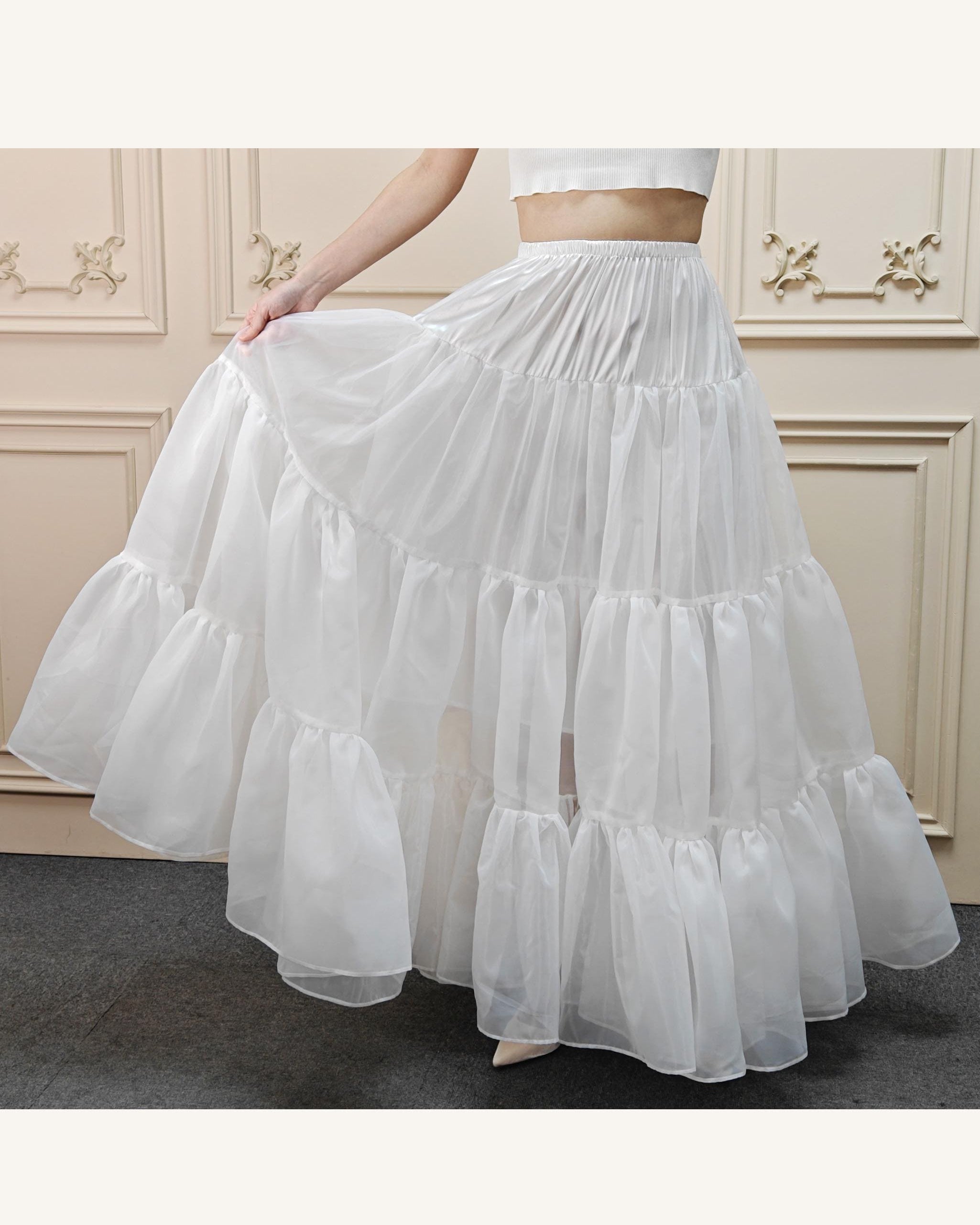 Petticoat Organza Wedding Floor Length Petticoat Tea Length Crinoline for Ball Gown Skirt Underskirt with Lining