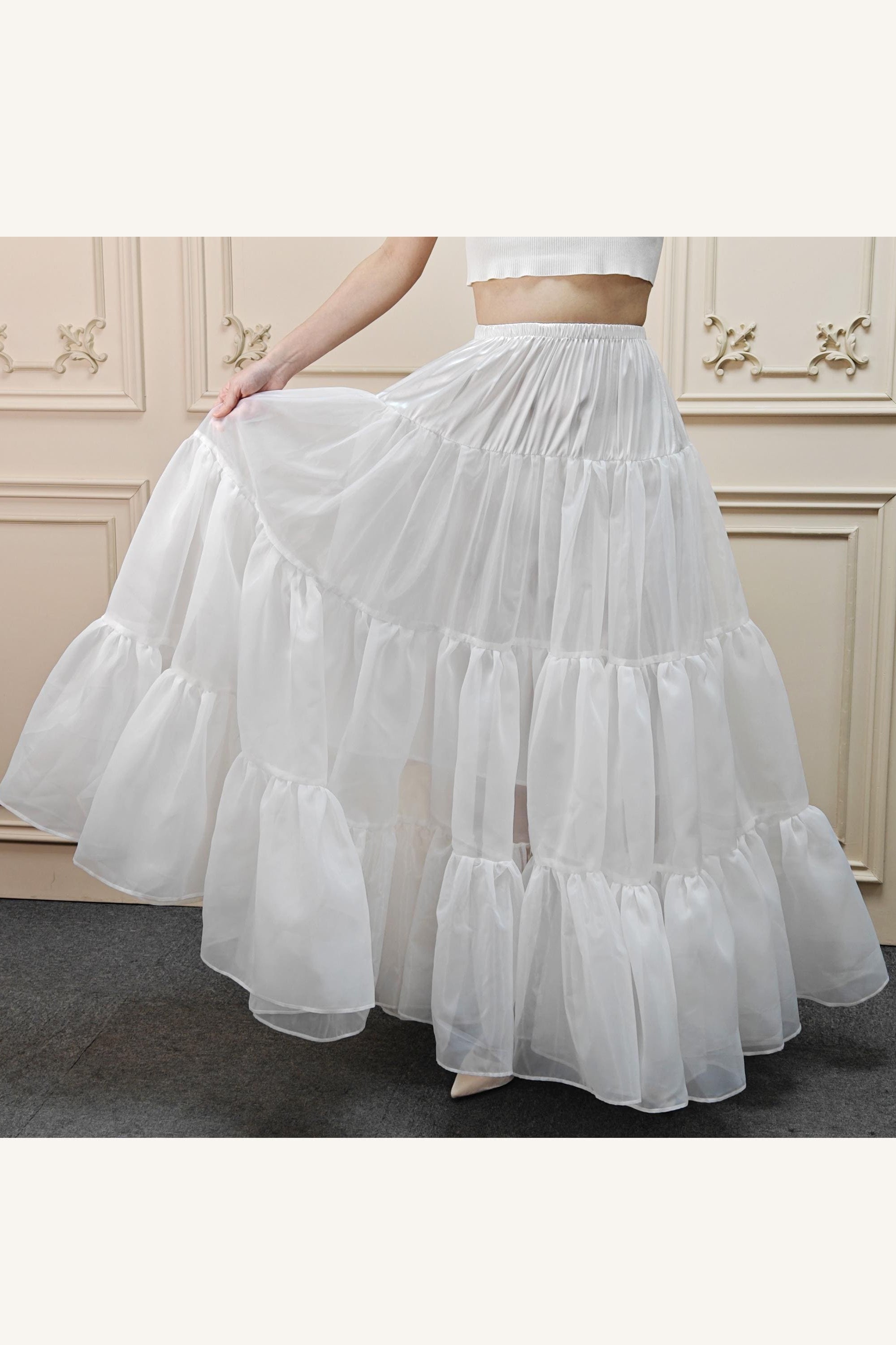 Petticoat Organza Wedding Floor Length Petticoat Tea Length Crinoline for Ball Gown Skirt Underskirt with Lining