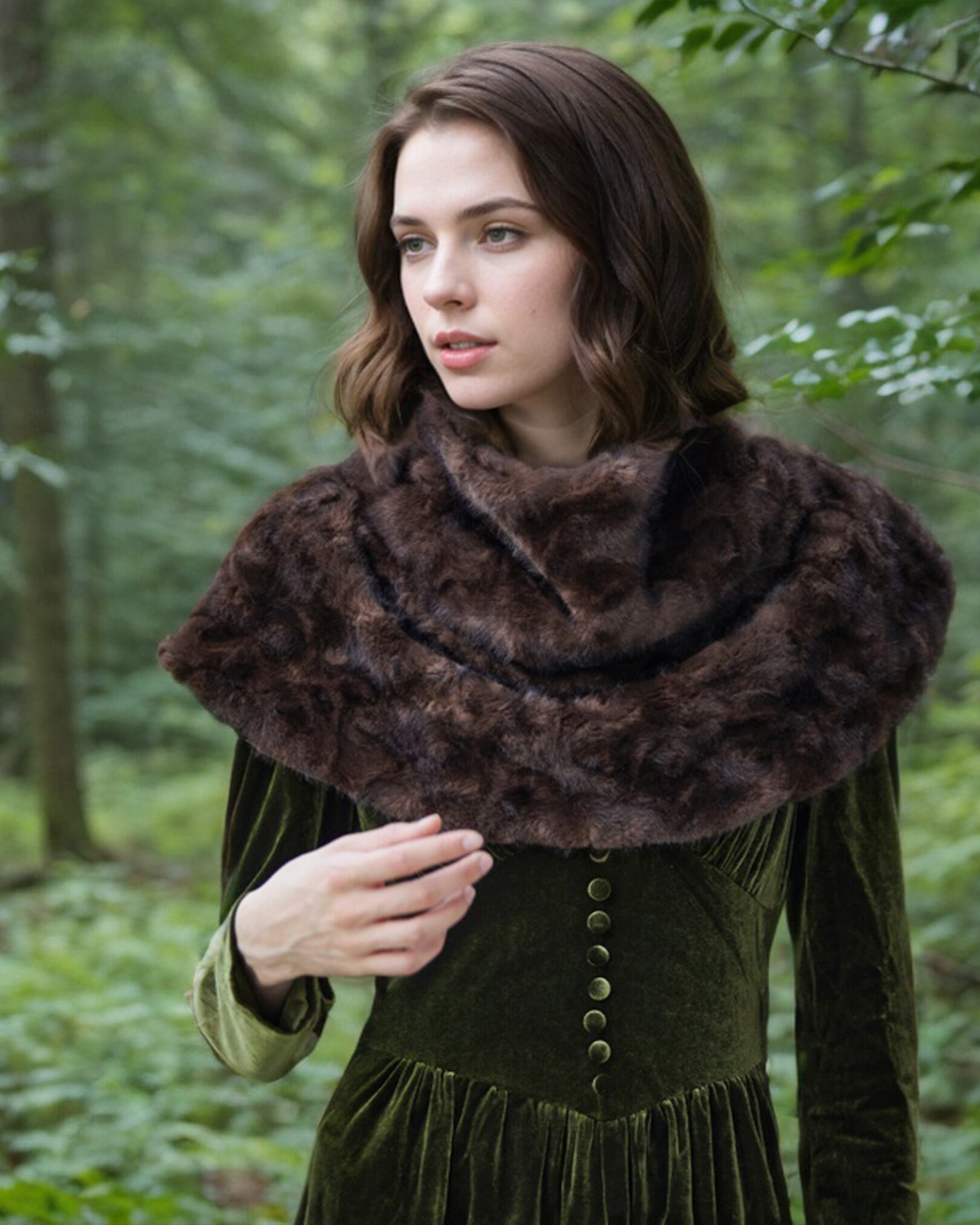 Vintage style faux fur cowl cape - brown shoulder wrap
