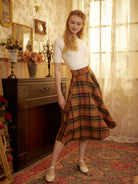 High waisted orange wool skirt
