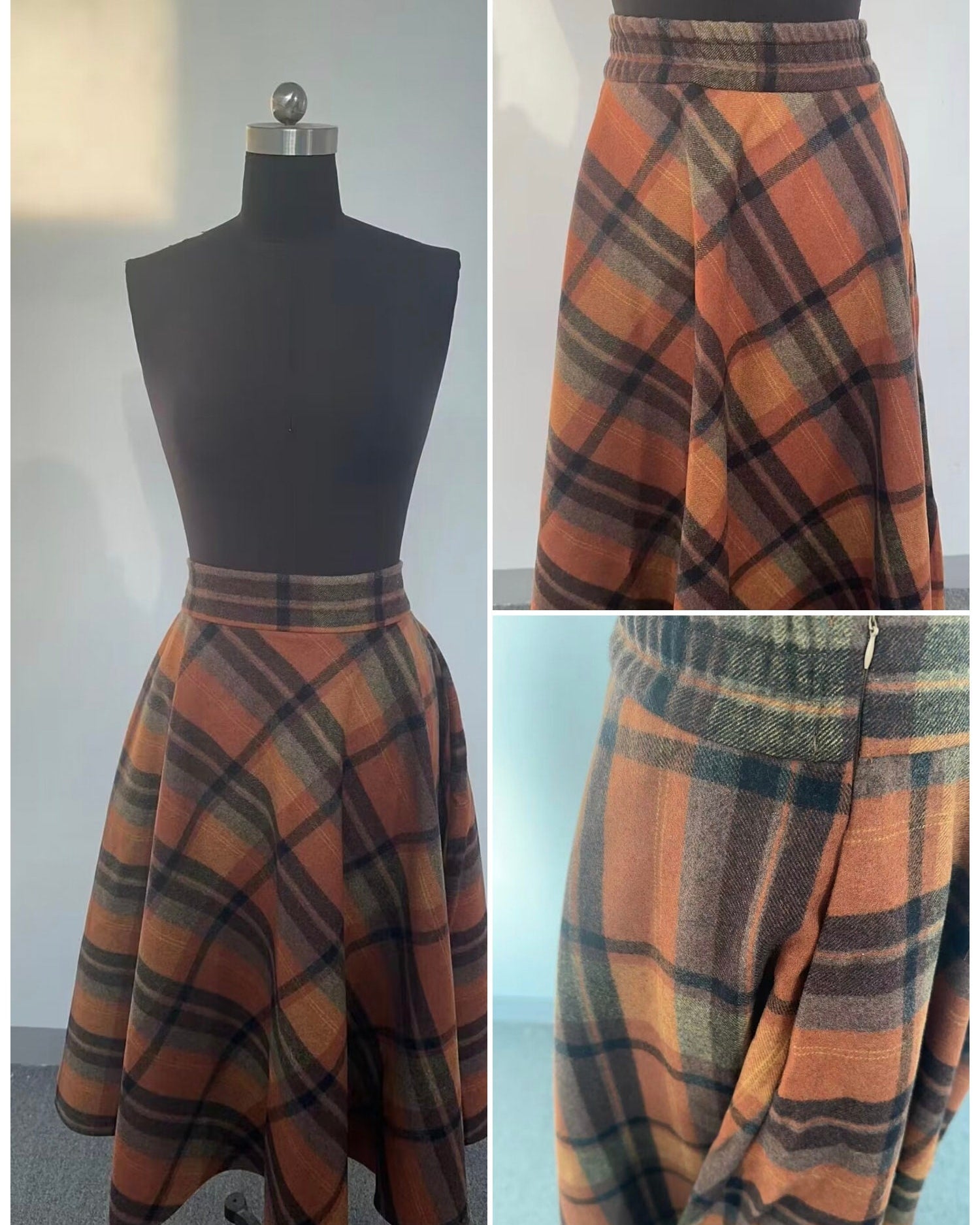 Vintage inspired plaid wool skirt