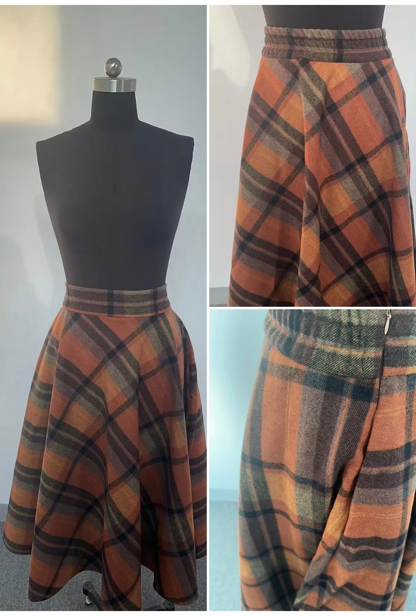 Vintage inspired plaid wool skirt