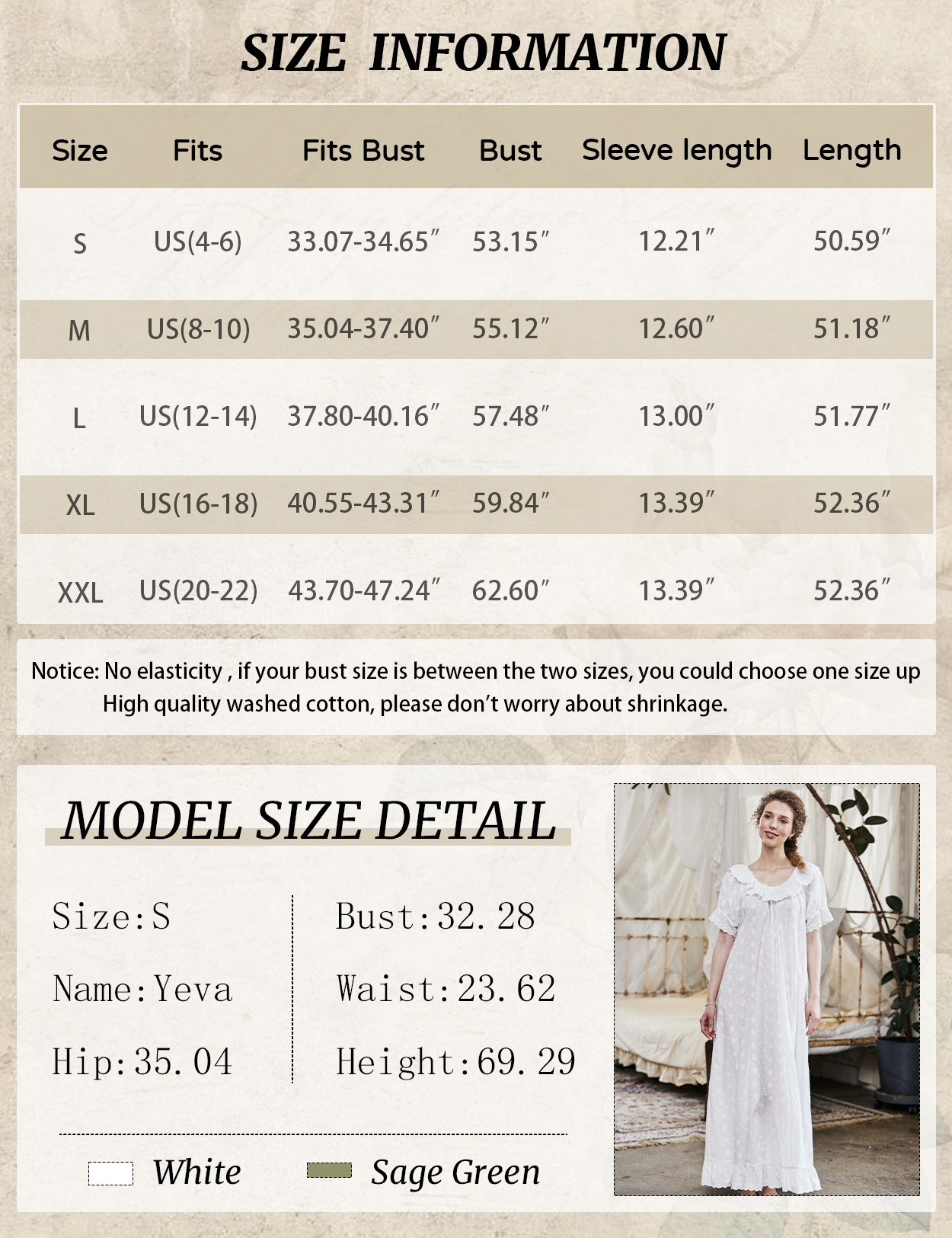 Victorian embroidered cotton nightgown with ruffle trim