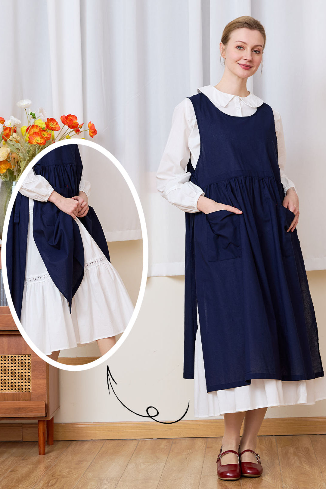 Sueasyretro white cotton vintage midi skirt layered. A versatile ruffle petticoat for rustic daily styling and outfits.